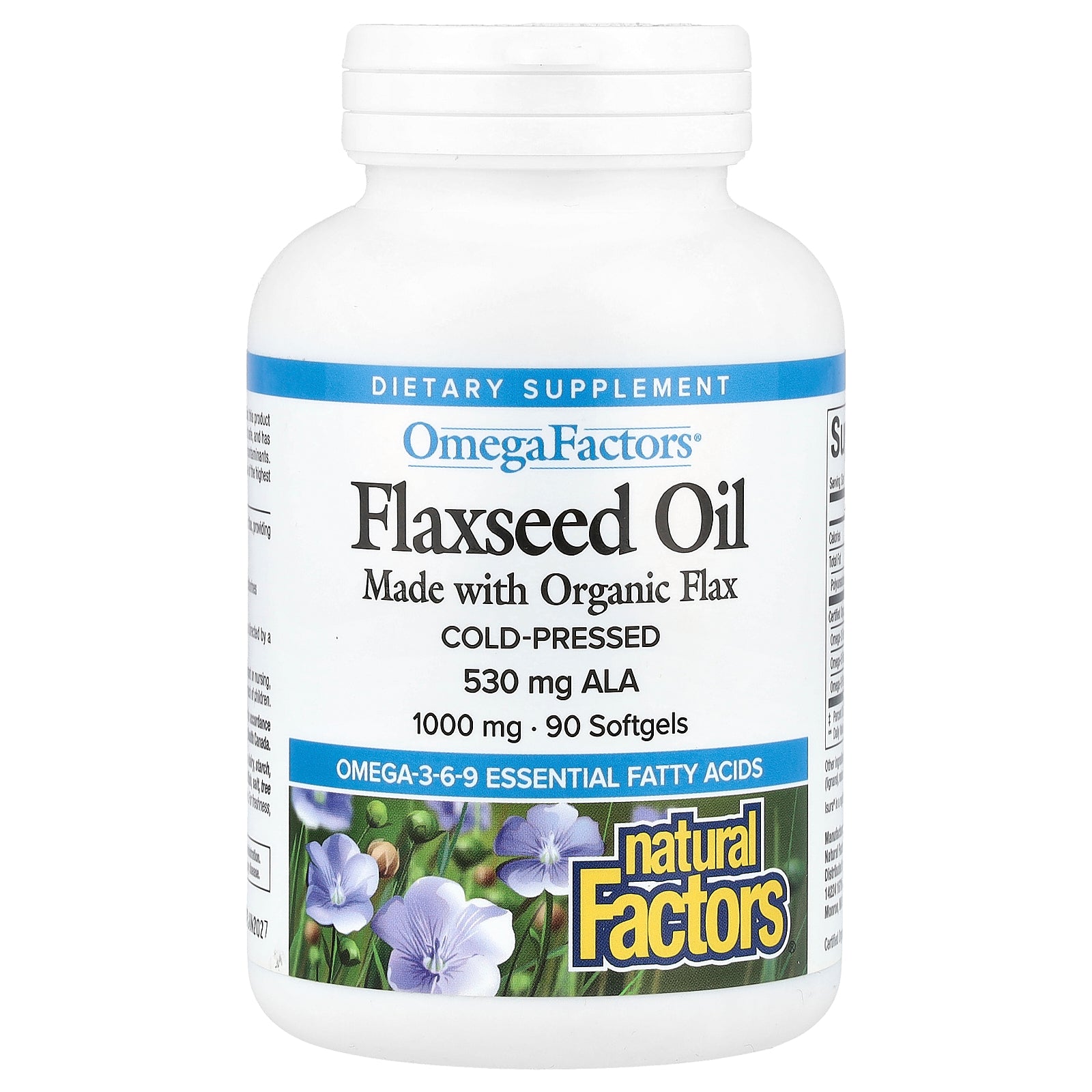 Льняна олія, Natural Factors OmegaFactors Flaxseed Oil, 1000 мг, 90 м'яких капсул