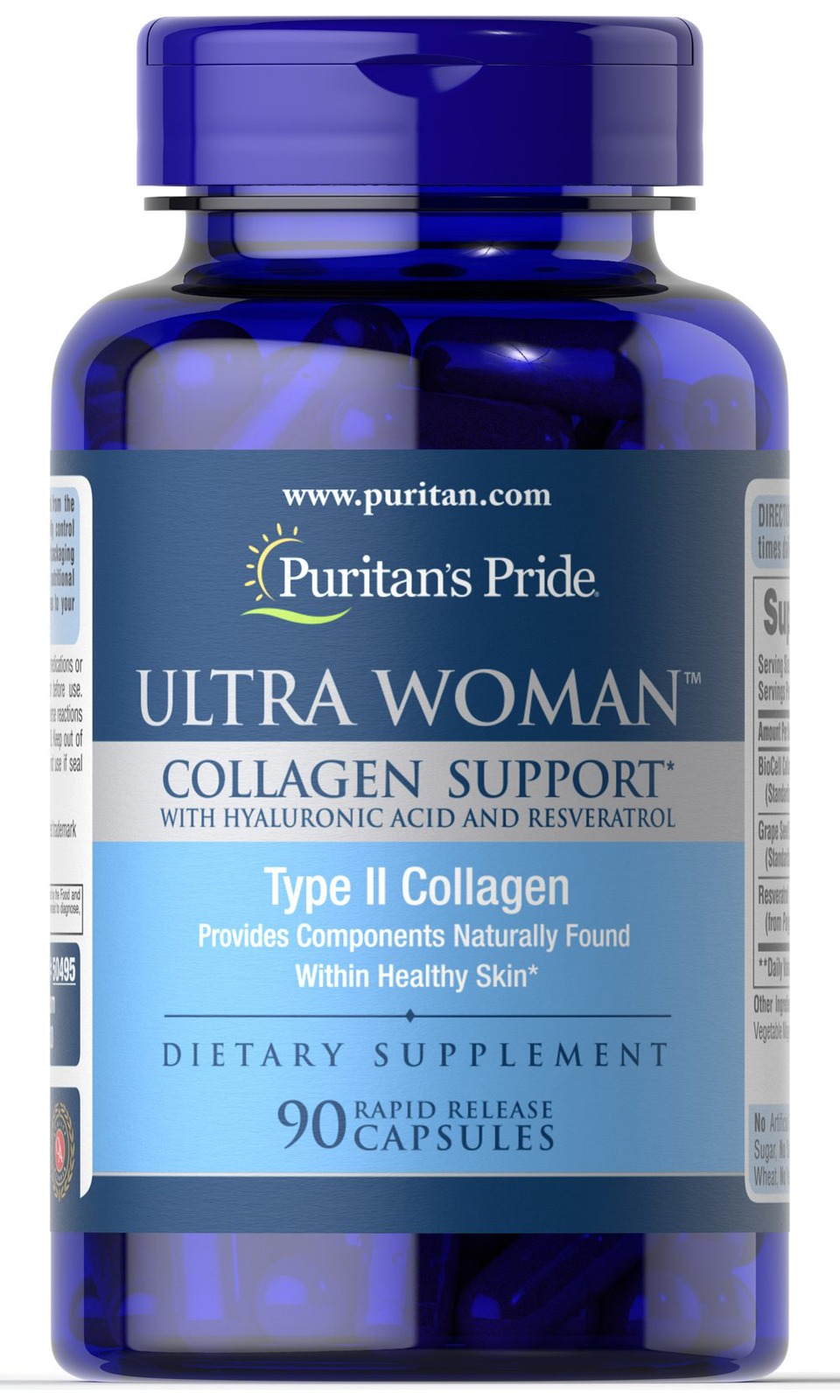 Колаген з гіалуроновою кислотою, Puritan's Pride Ultra Woman Collagen Support with Hyaluronic Acid, 1000 мг, 90 капсул