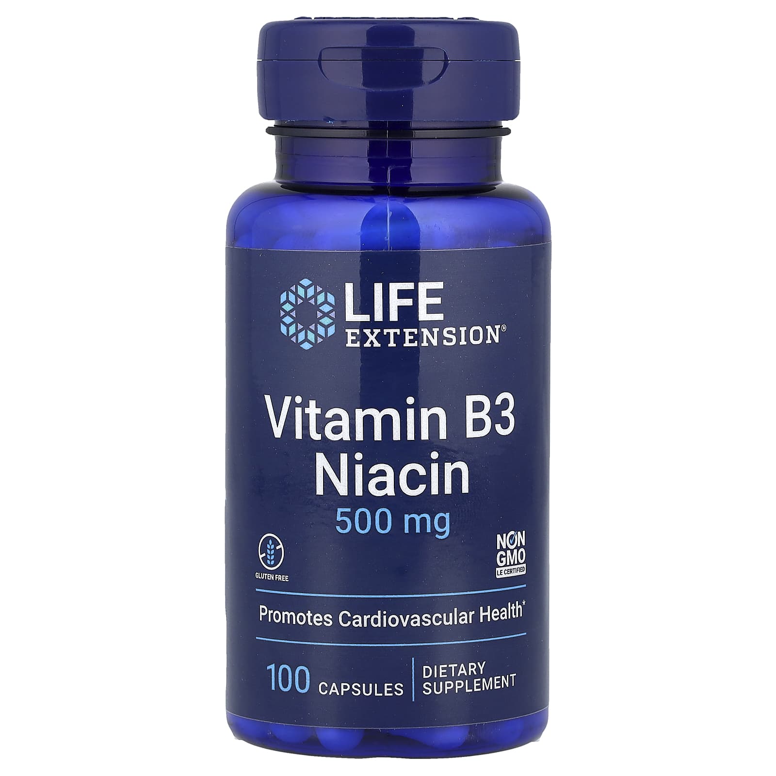 Вітамін B3 (ніацин), Life Extension Vitamin B3 Niacin, 500 мг, 100 капсул