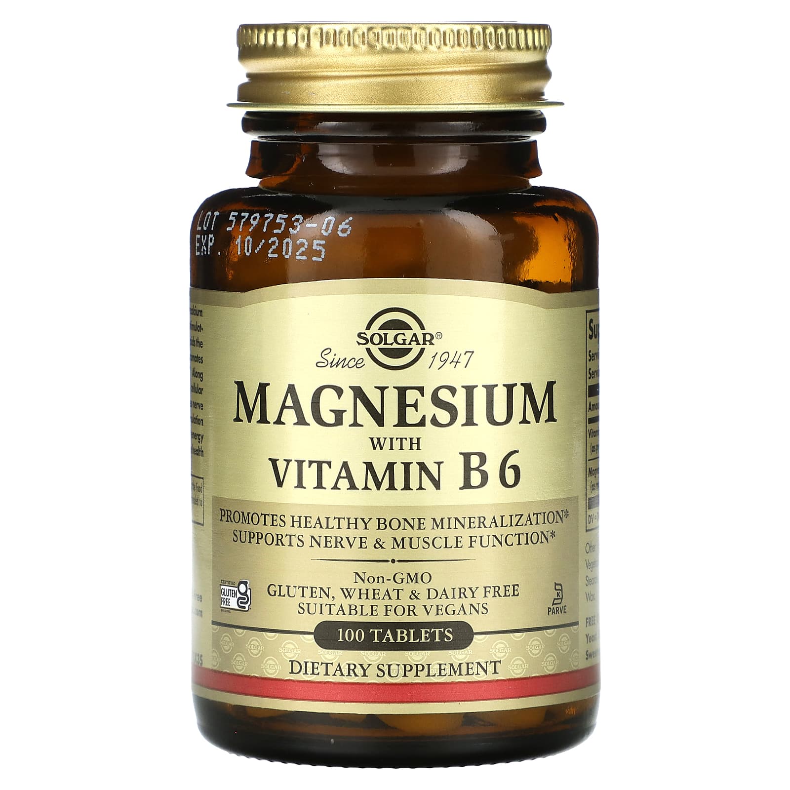Магній з вітаміном B6, Solgar Magnesium with Vitamin B6, 100 таблеток