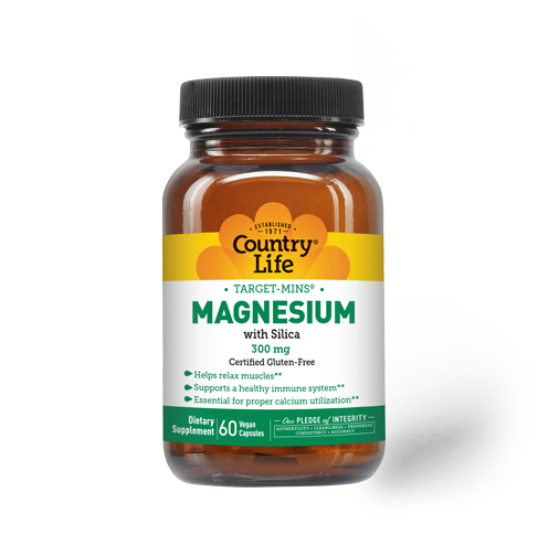 Магній з кремнієм, Country Life Target-Mins Magnesium Caps with Silica, 300 мг, 60 вегетаріанських капсул