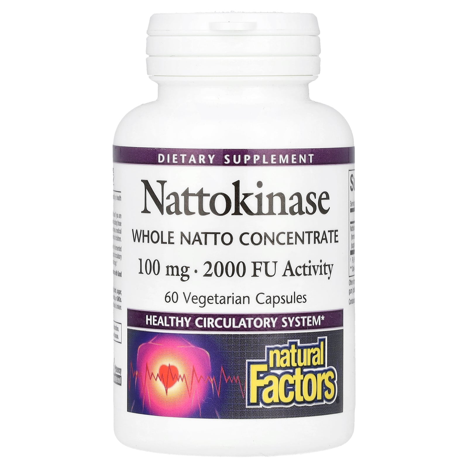 Наттокіназа, 100 мг, Nattokinase, Natural Factors, 60 вегетаріанських капсул