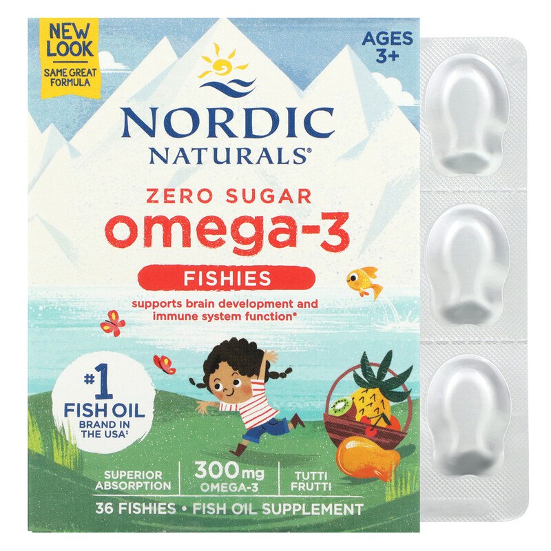 Риб'ячий жир для дітей, Nordic Naturals Omega-3 Fishies, 300 мг, 36 жувальних цукерок (фрукти)