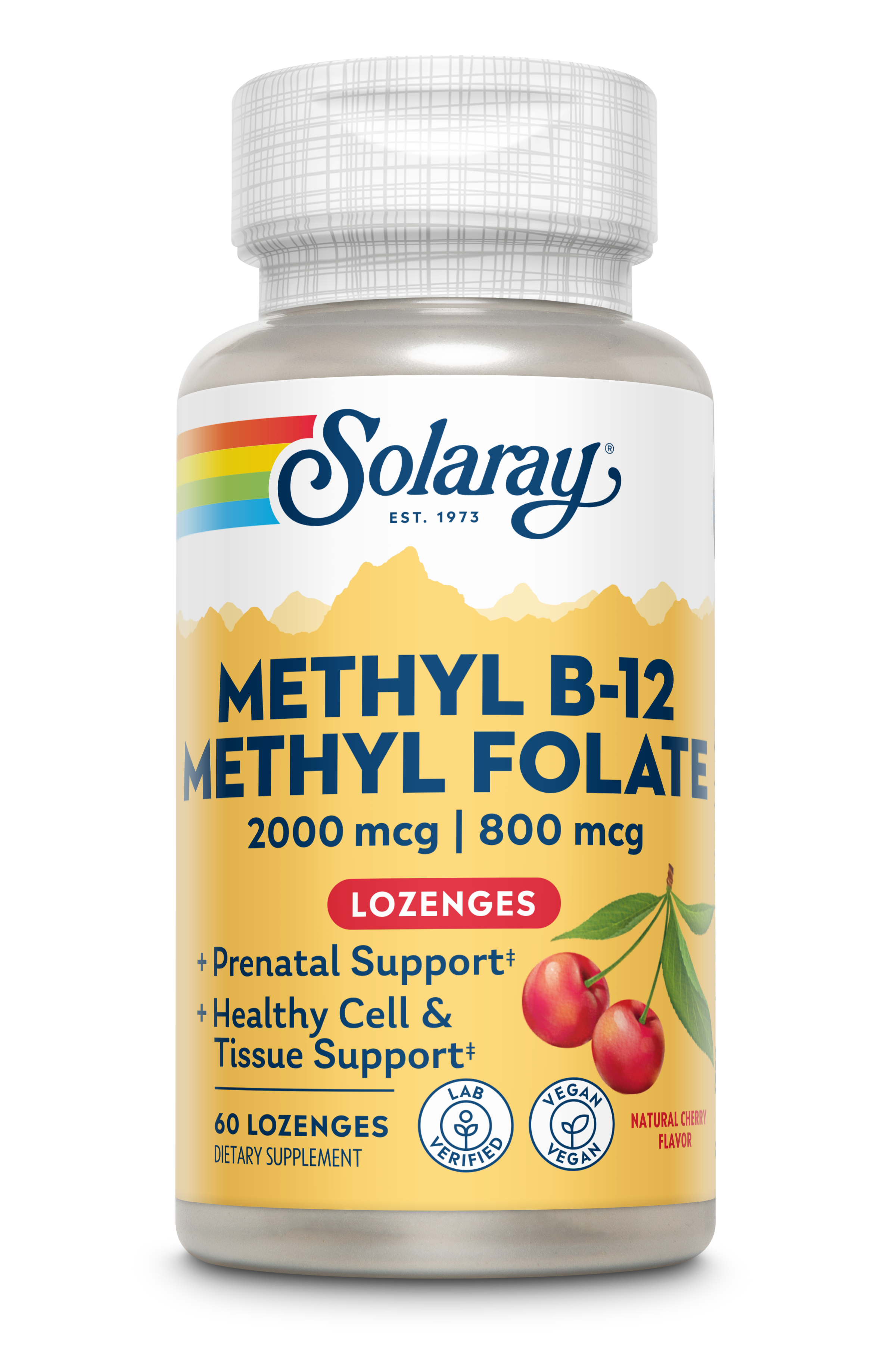 Метилкобаламін та метилфолат, Solaray Methyl B-12 & Methyl Folate, 60 пастилок (Вишня)