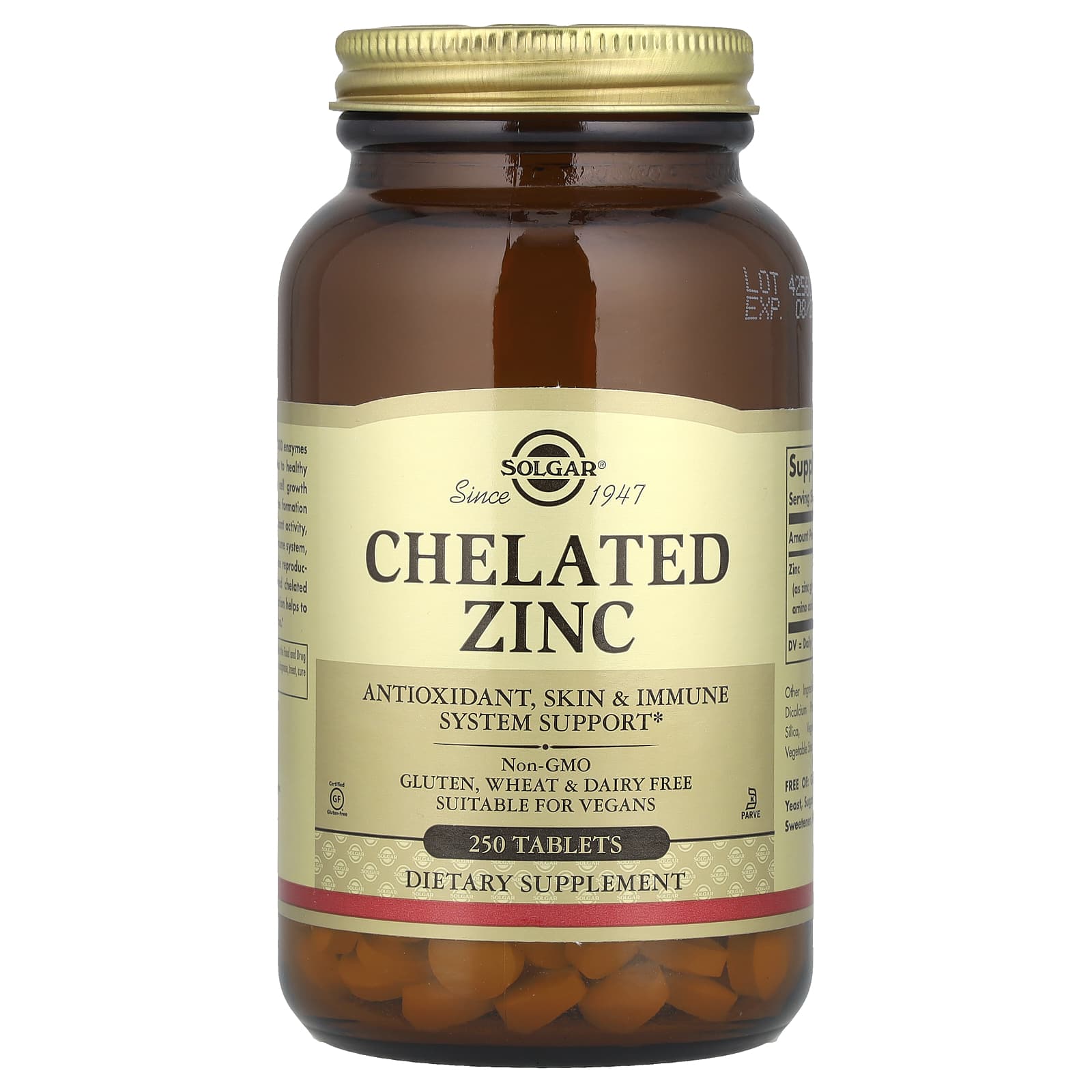 Цинк хелат, Solgar Chelated Zinc, 250 таблеток