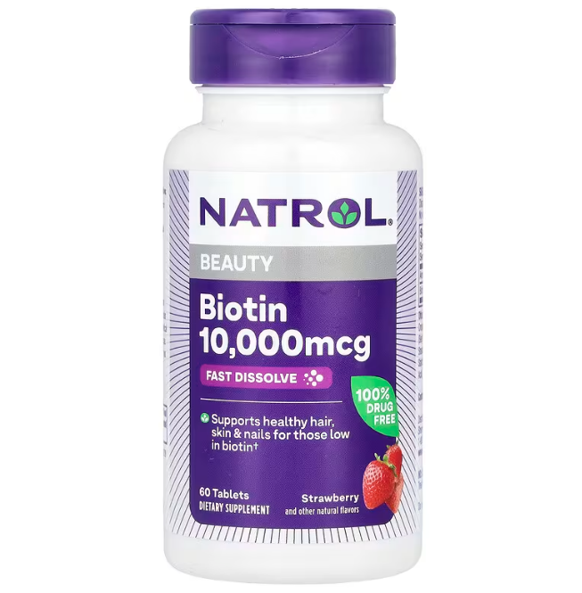 Біотин, Natrol Fast Dissolve, 10000 мкг, 60 таблеток (полуниця)