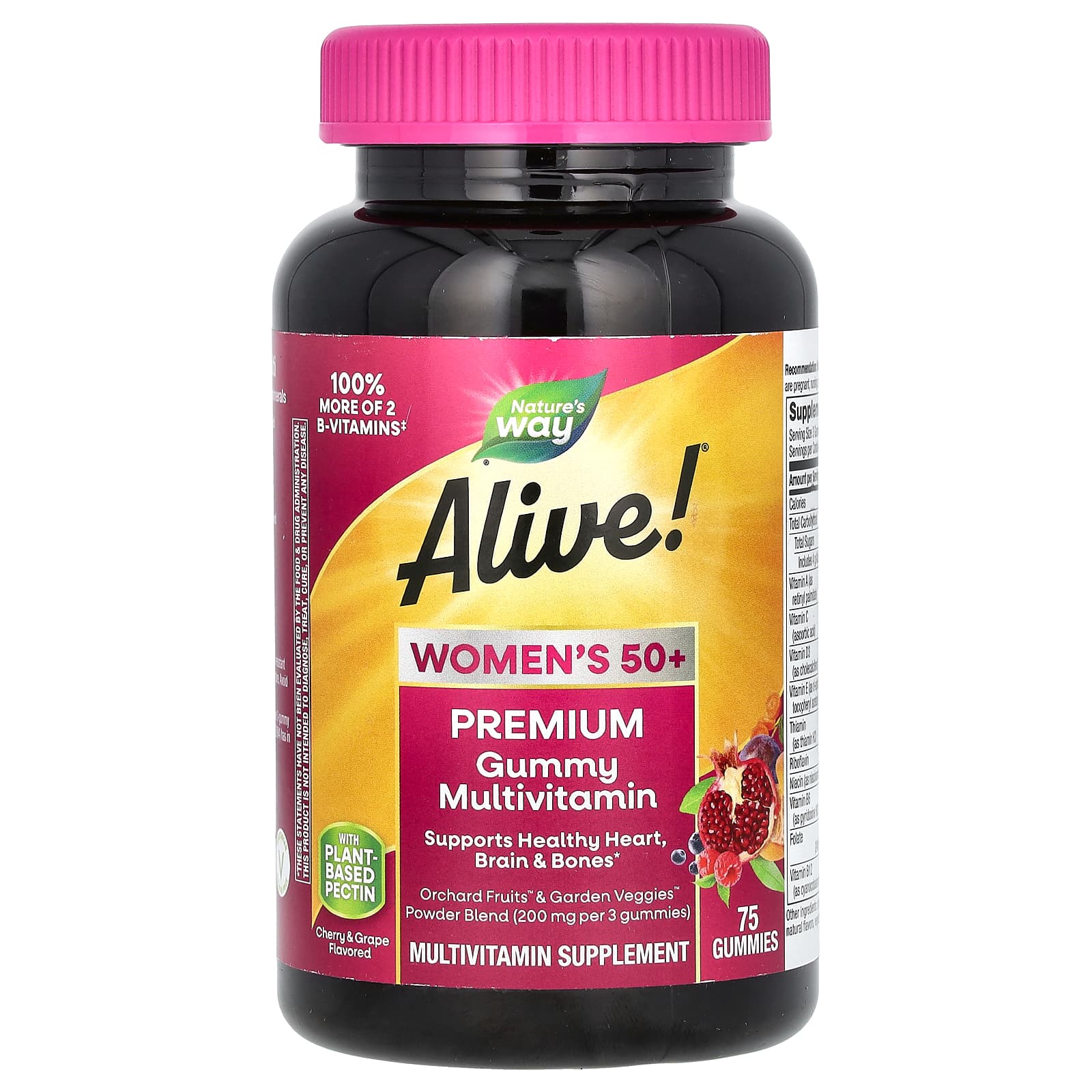 Мультивітаміни для жінок 50+, Nature's Way Alive! Women's 50+ Premium Gummy Multivitamin, 75 жувальних цукерок (вишня та виноград)