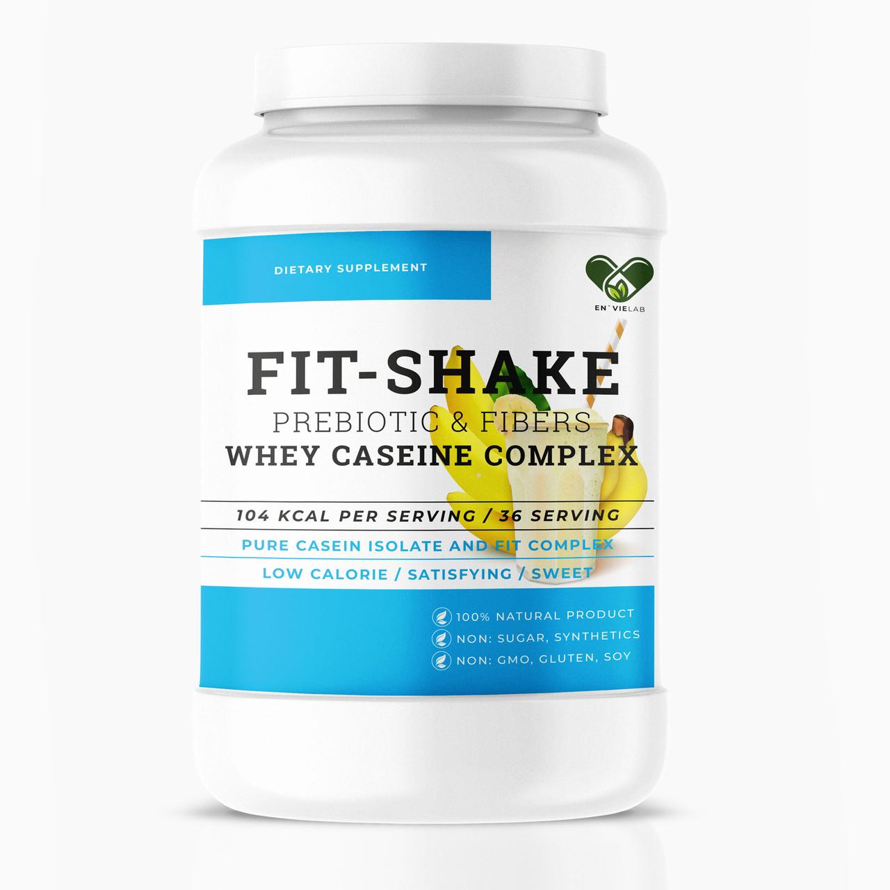 Протеїн казеїновий комплексний із колагеном л карнітин клітковина FitShake 1200 г. полуниця Банан