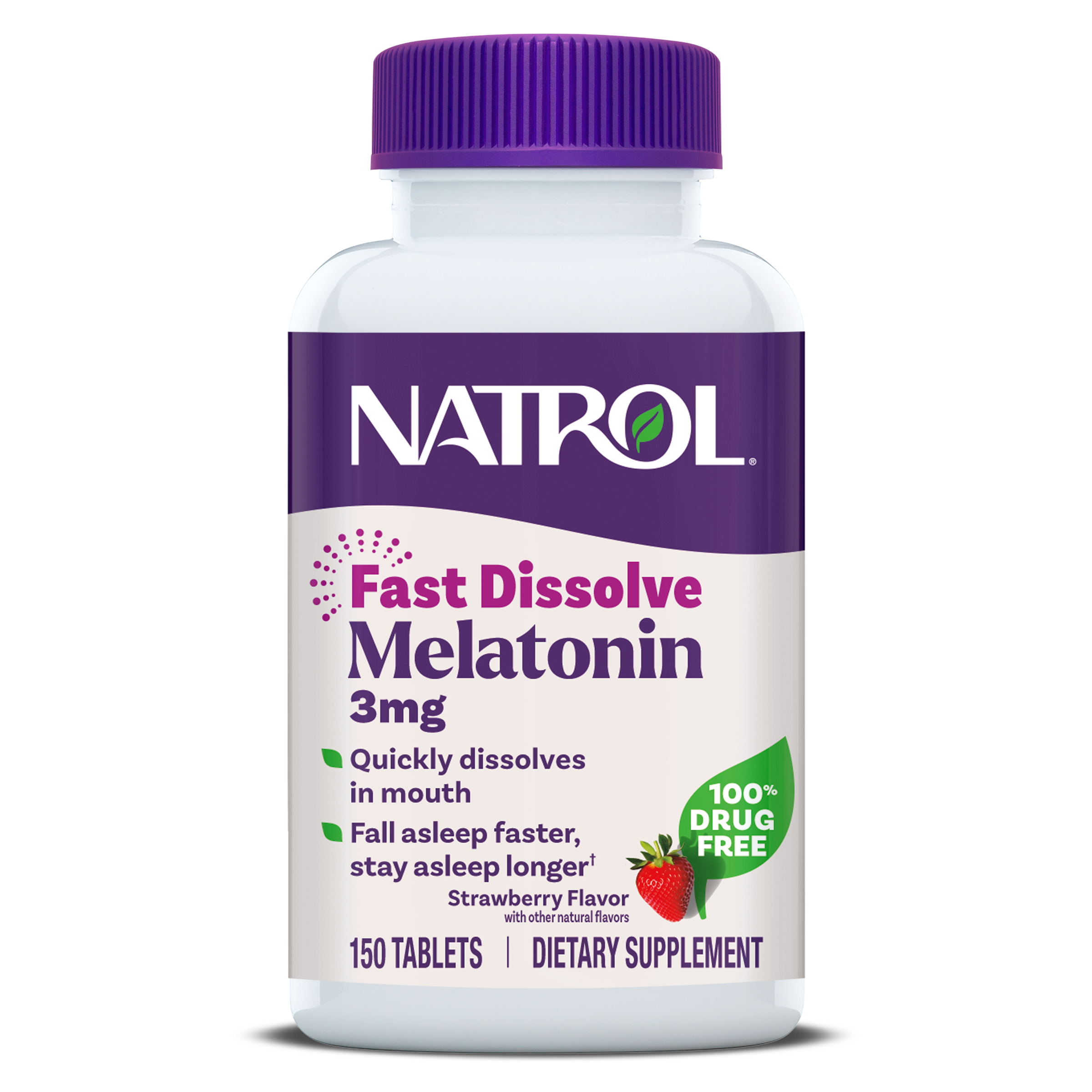 Мелатонін для сну, Natrol Melatonin Fast Dissolve, 3 мг, 150 таблеток (Полуниця)
