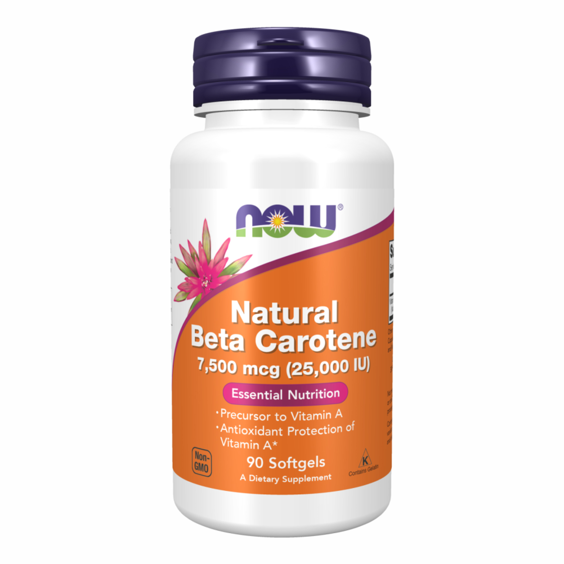 Бета-каротин, Now Foods Natural Beta Carotene, 25000 МО, 90 м'яких капсул
