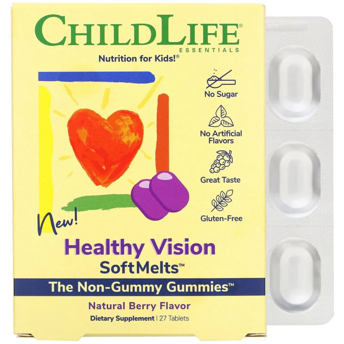Комплекс для здоров'я очей, ChildLife Healthy Vision SoftMelts, 27 жувальних цукерок (Ягоди)