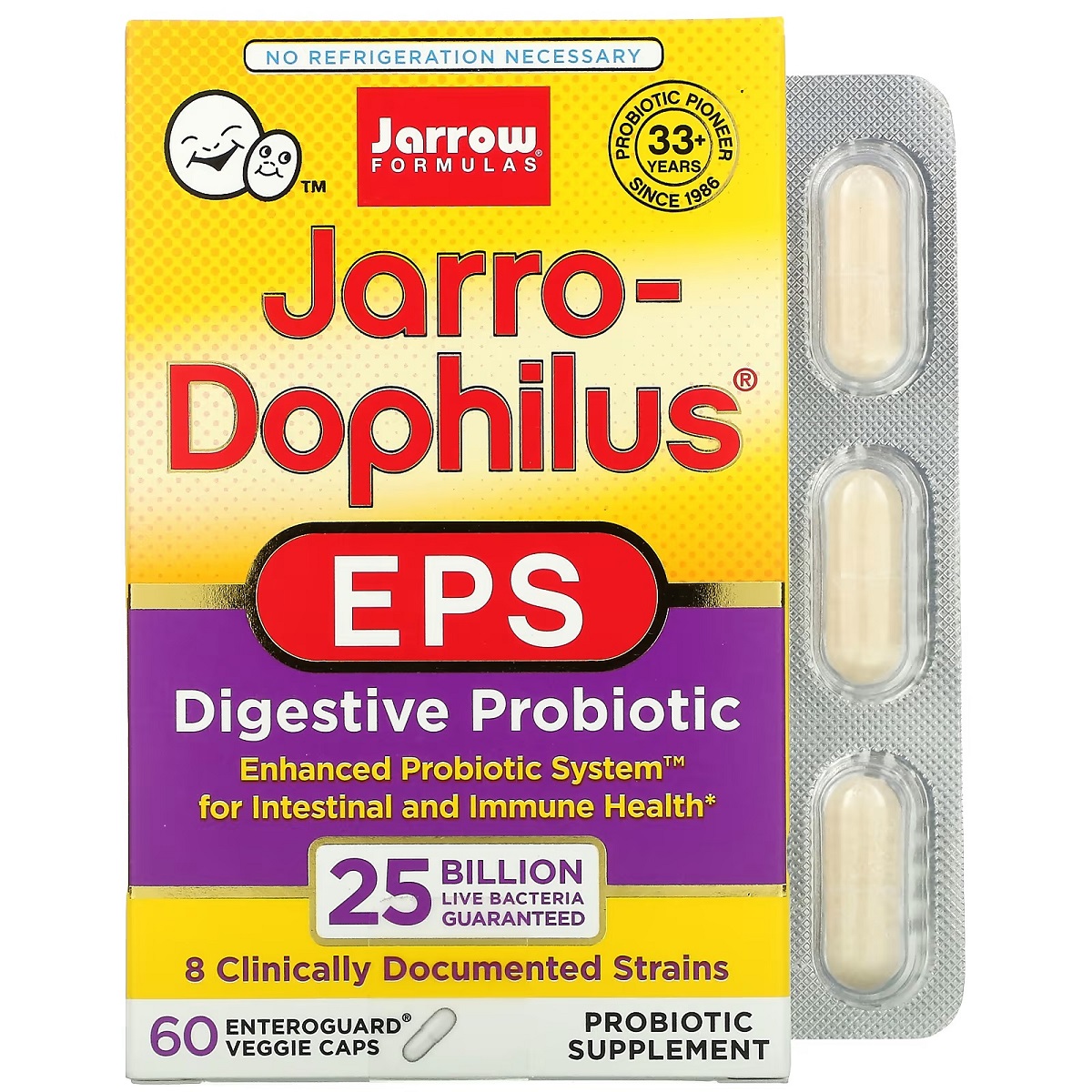 Пробіотики, Jarrow Formulas Jarro-Dophilus EPS, 25 млрд КУО, 60 вегетаріанських капсул