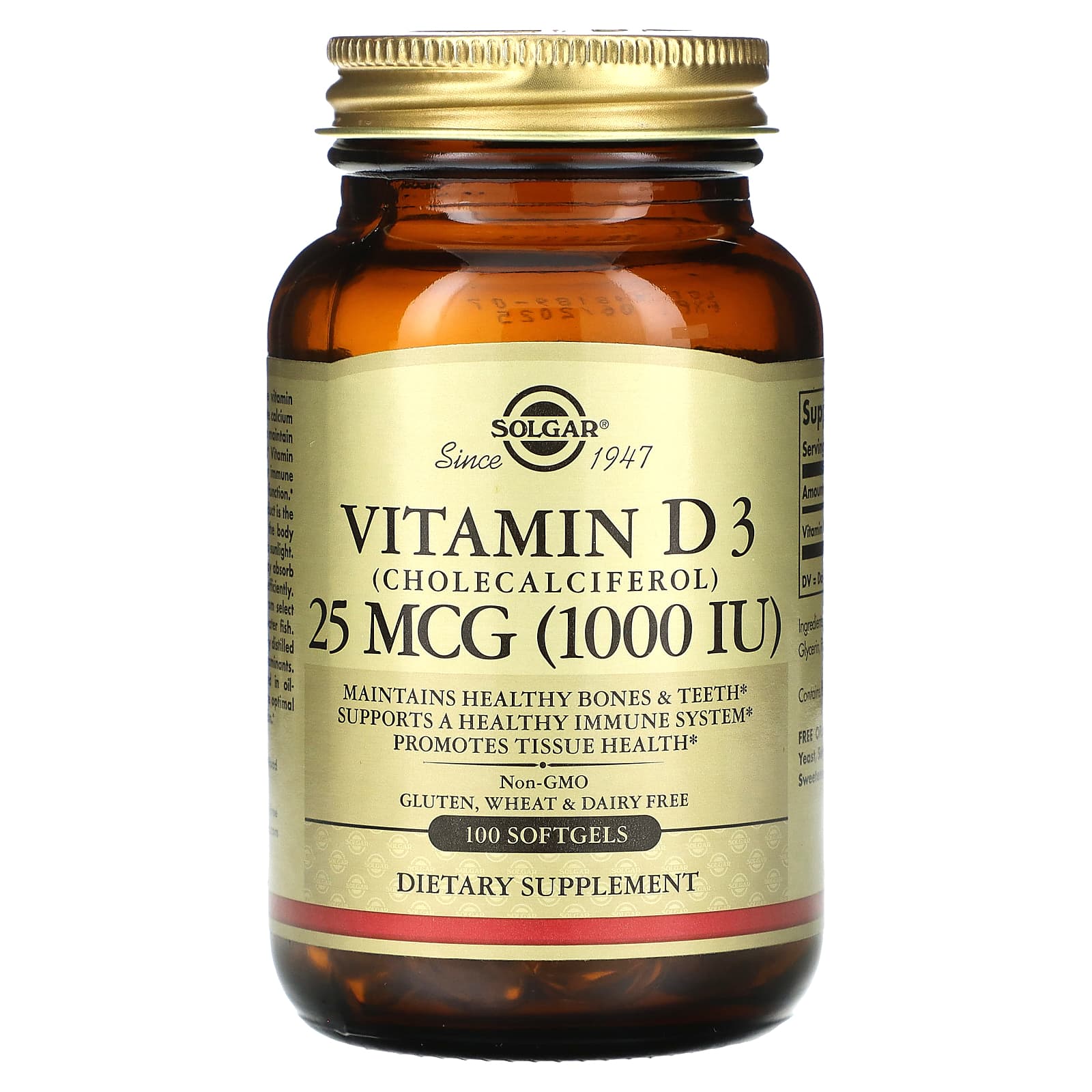 Вітамін D3, Solgar Vitamin D3, 1000 МО, 100 м'яких капсул