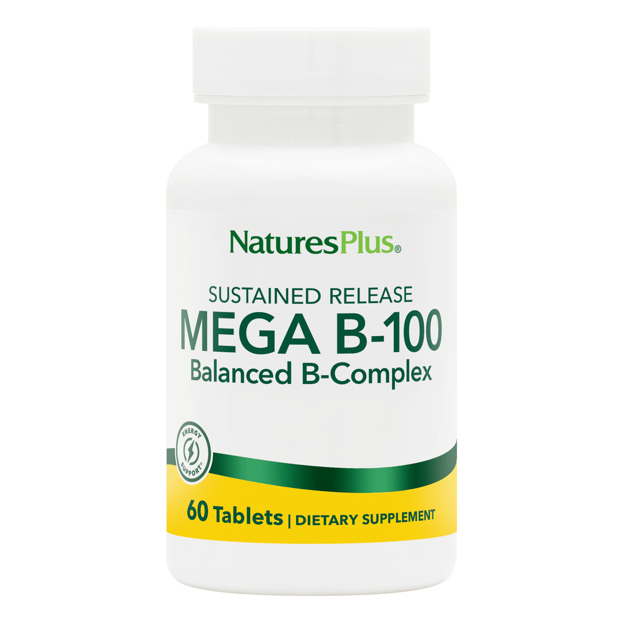 B-комплекс з уповільненим вивільненням, Natures Plus MEGA B-100, 60 таблеток
