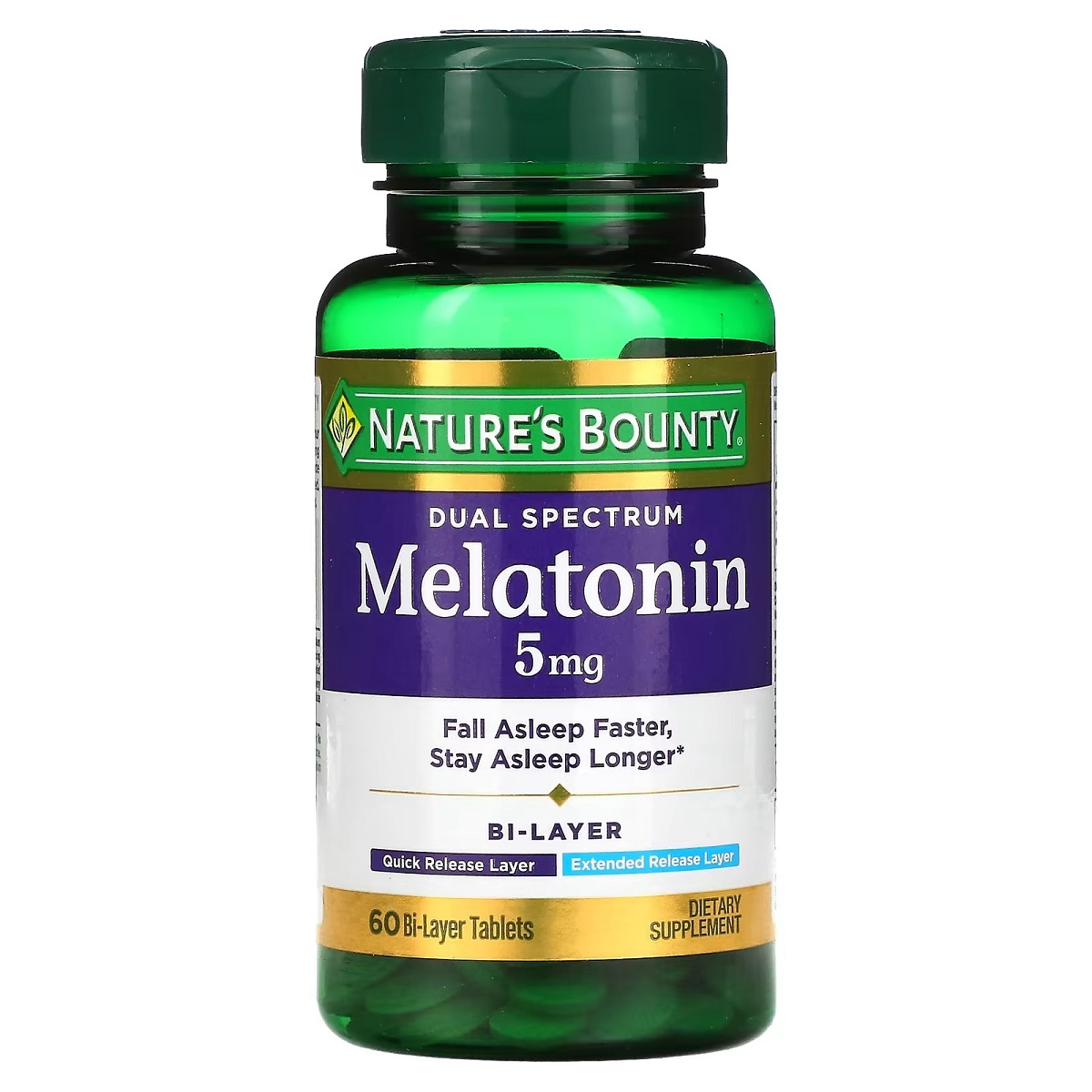 Мелатонін подвійного спектру, Nature's Bounty Melatonin Dual Spectrum, 5 мг, 60 таблеток