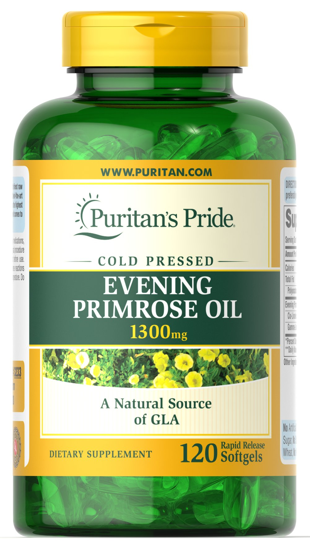 Олія вечірньої примули з ГЛК, Puritan's Pride Evening Primrose Oil with GLA, 1300 мг, 120 м'яких капсул