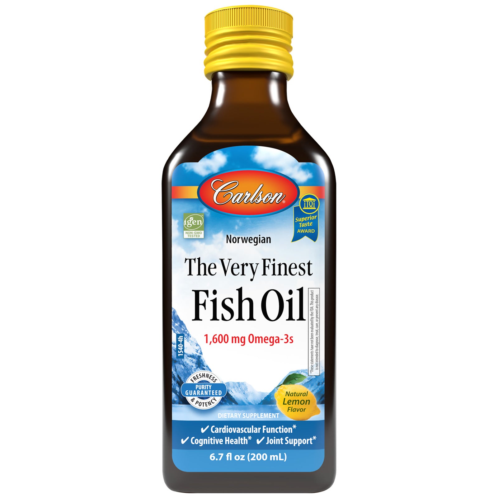 Риб'ячий жир Омега-3, Carlson Labs The Very Finest Fish Oil, 1600 мг, 200 мл (Лимон)