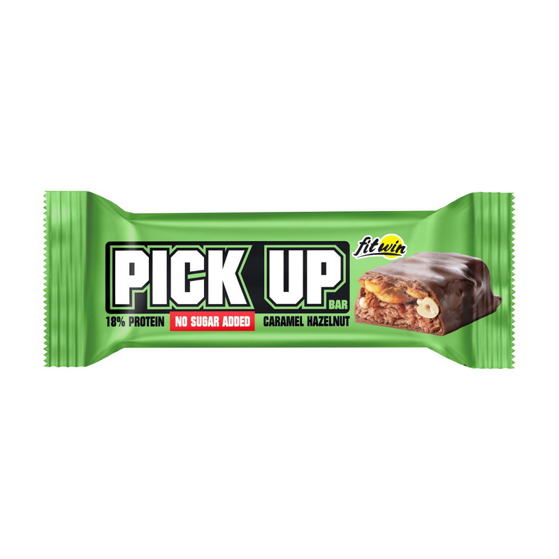 Протеїновий батончик без цукру, FitWin Pick Up Bar No Sugar Added, 45 г (Карамель з фундуком)