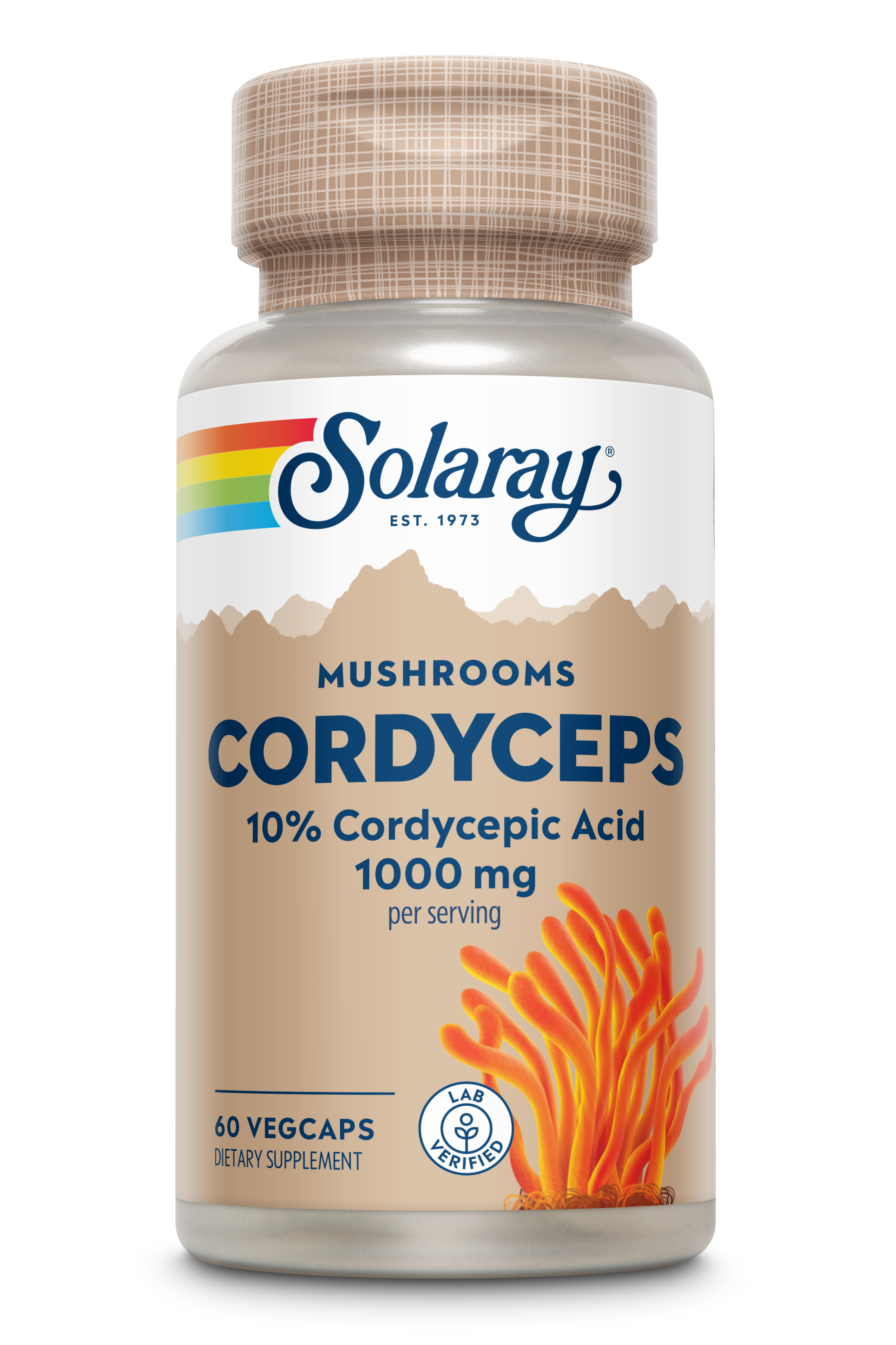 Кордицепс, Solaray Cordyceps Mushroom Extract, 1000 мг, 60 вегетаріанських капсул