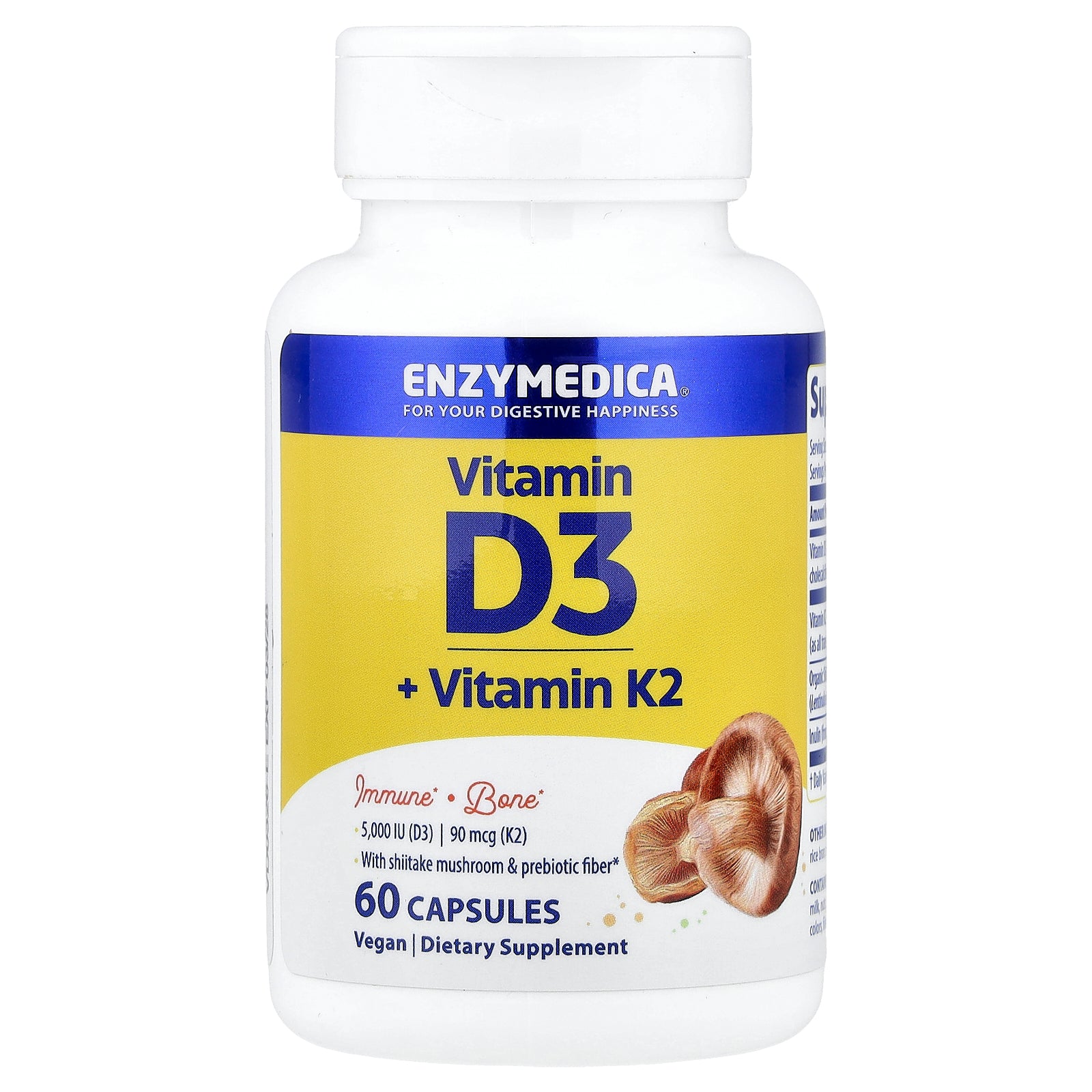 Вітамін D3 та K2, Enzymedica Vitamin D3 + Vitamin K2, 60 капсул