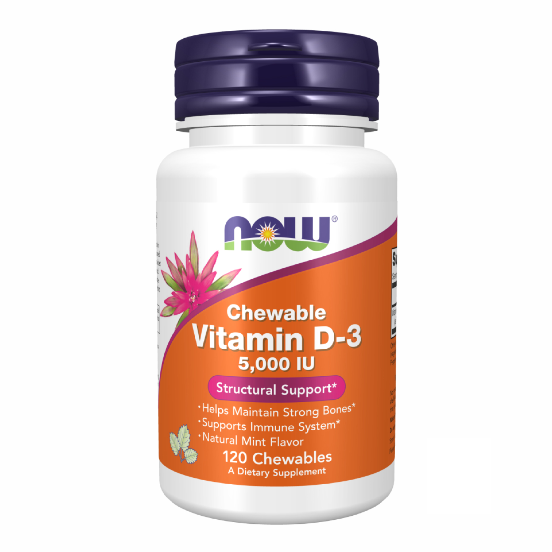 Вітамін D-3, Now Foods Chewable Vitamin D-3, 5000 МО, 120 жувальних таблеток (м'ята)