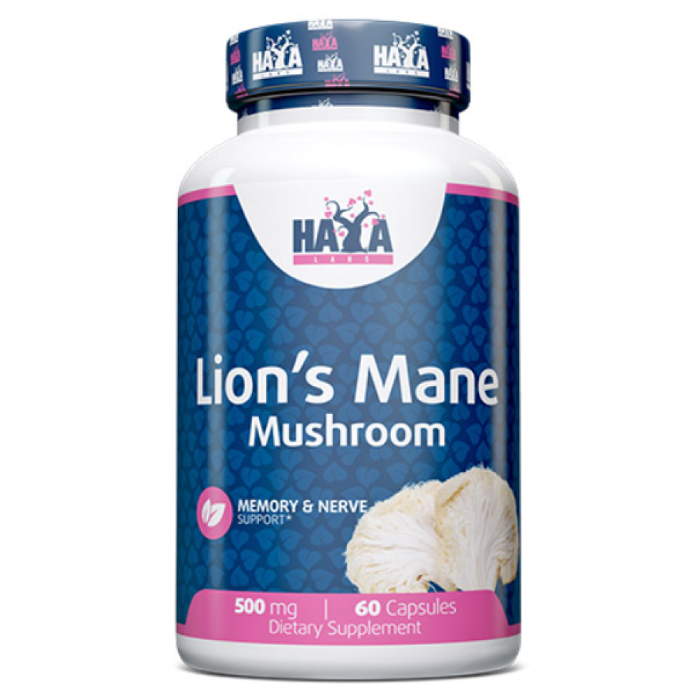 Гриб їжовик гребінчастий, Haya Labs Lion's Mane Mushroom, 500 мг, 60 капсул
