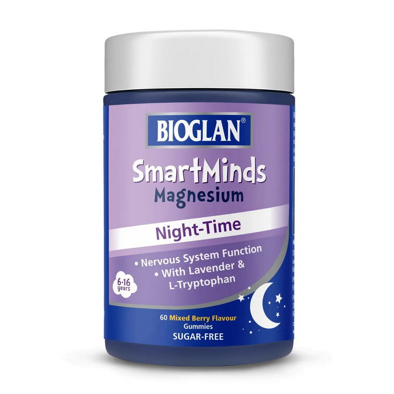 Магній для сну, Bioglan SmartMinds Magnesium Night-Time, 60 жувальних цукерок (Мікс ягід)