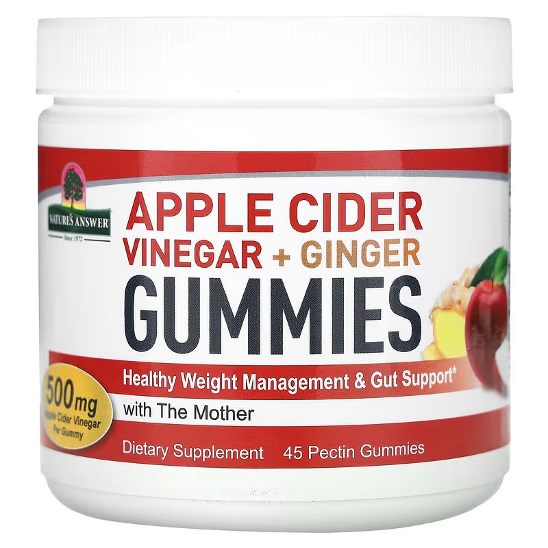 Яблучний оцет з імбиром, Nature's Answer Apple Cider Vinegar+Ginger Gummies with The Mother, 500 мг, 45 жувальних цукерок