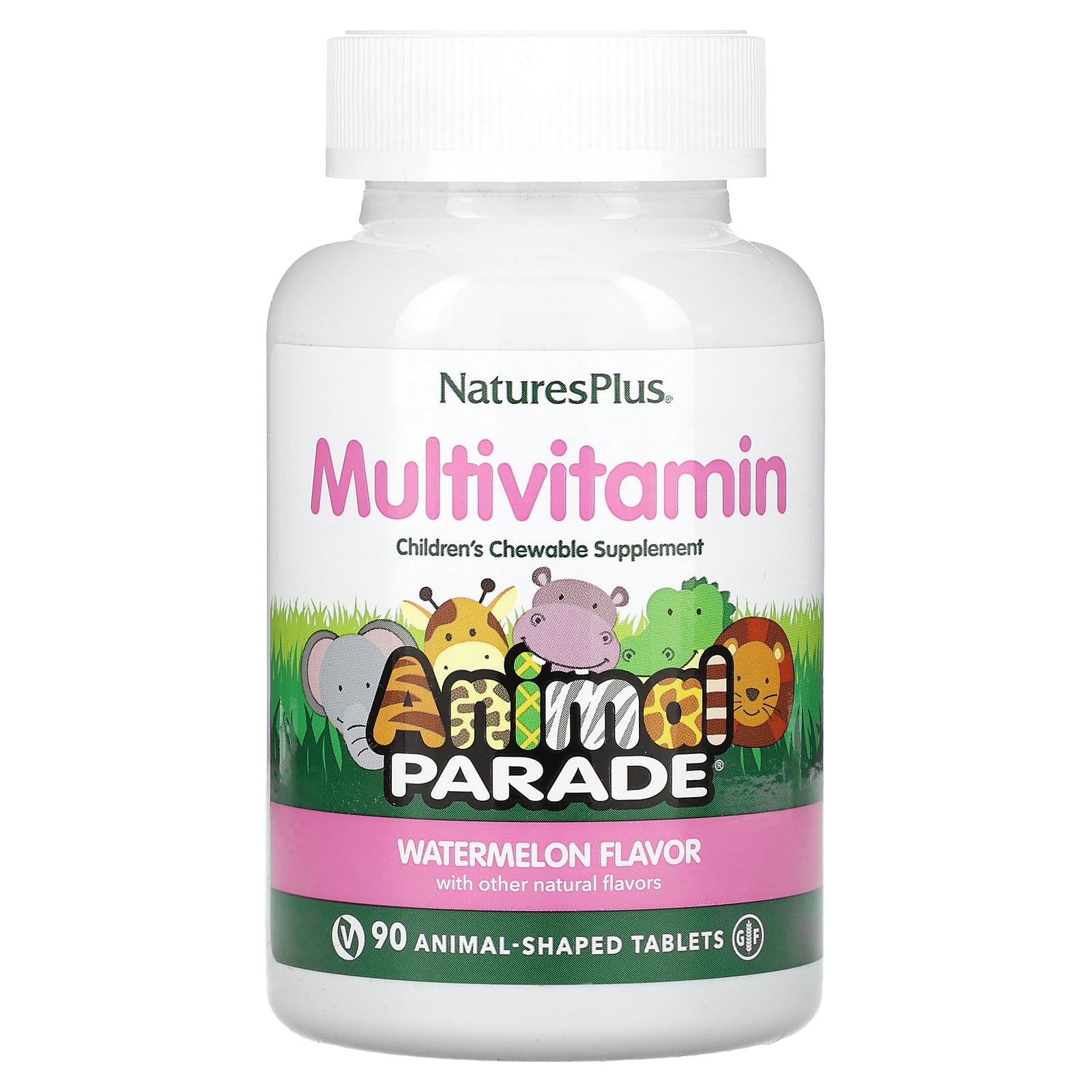 Мультивітаміни для дітей, Natures Plus Animal Parade Children's Multi-vitamin, 90 таблеток (Кавун)