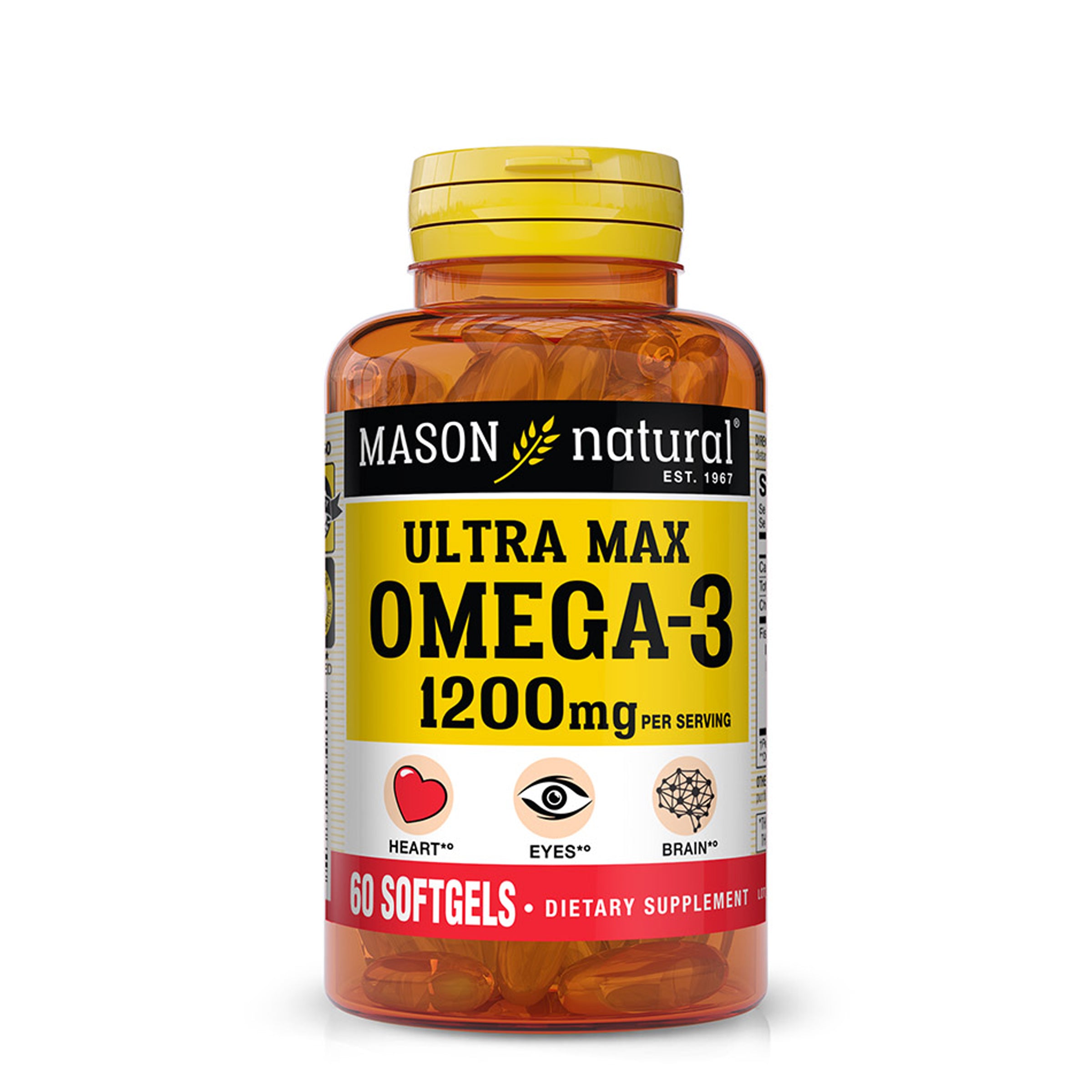 Омега-3 жирні кислоти, Mason Natural Ultra Max Omega-3, 1200 мг, 60 м'яких капсул