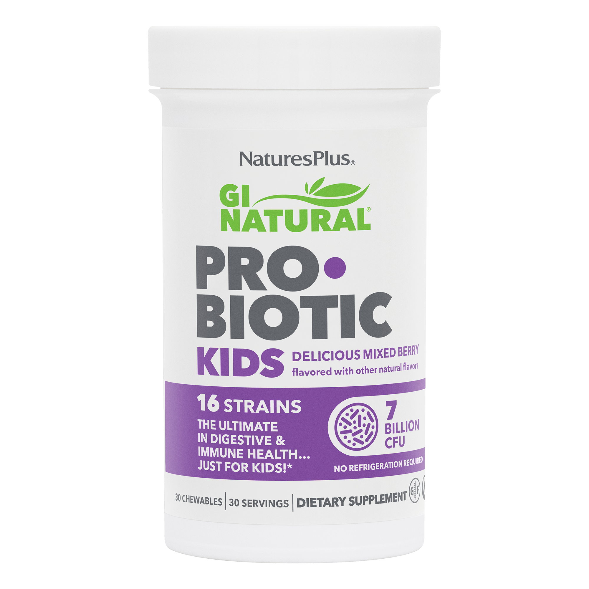 Пробіотик для дітей, Natures Plus Gi Natural Probiotic, 7 млрд КУО, 30 жувальних таблеток (ягід)