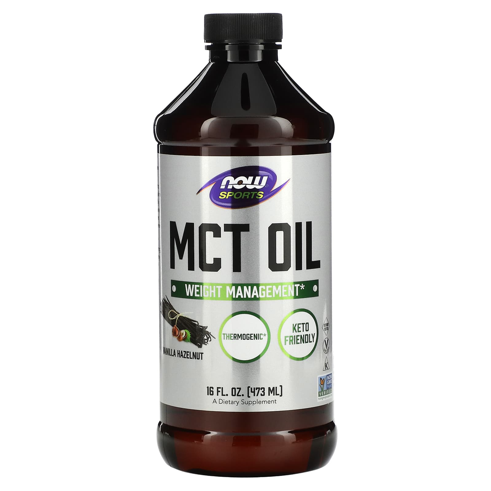 Олія МСТ для схуднення, Now Foods MCT Oil Vanilla Hazelnut, 473 мл (ваніль та лісовий горіх)