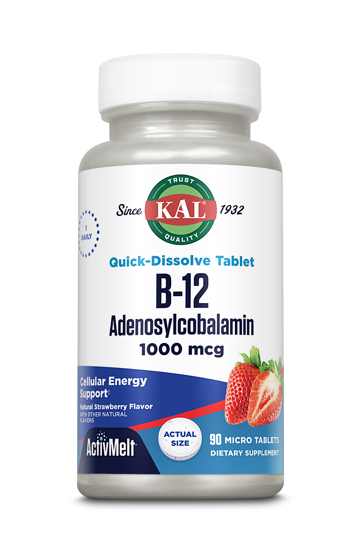 Вітамін В12 аденозилкобаламін, Kal B-12 Adenosylcobalamin ActivMelt, 1000 мкг, 90 таблеток (полуниця)