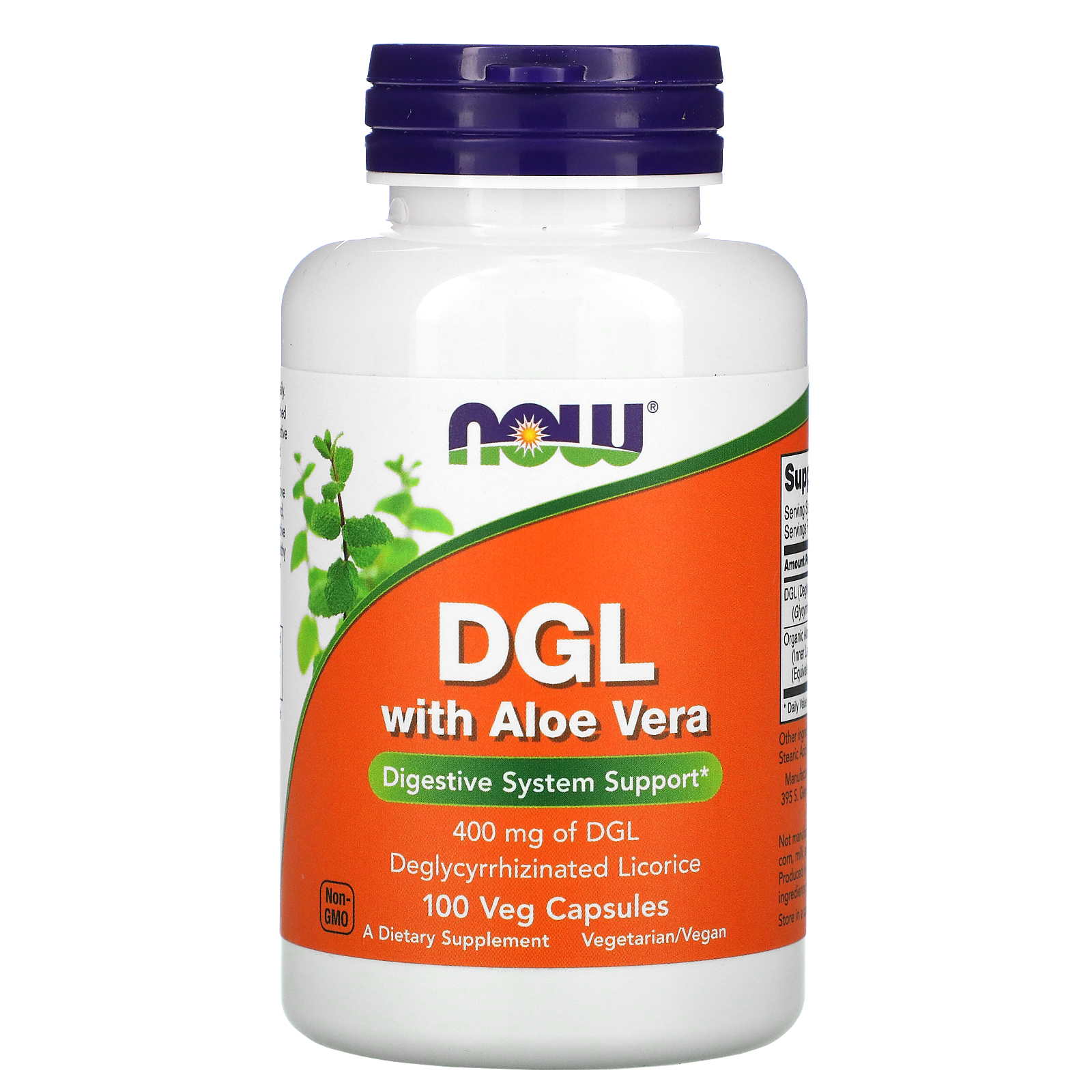 Лакриця та алое вера, Now Foods DGL with Aloe Vera, 400 мг, 100 капсул