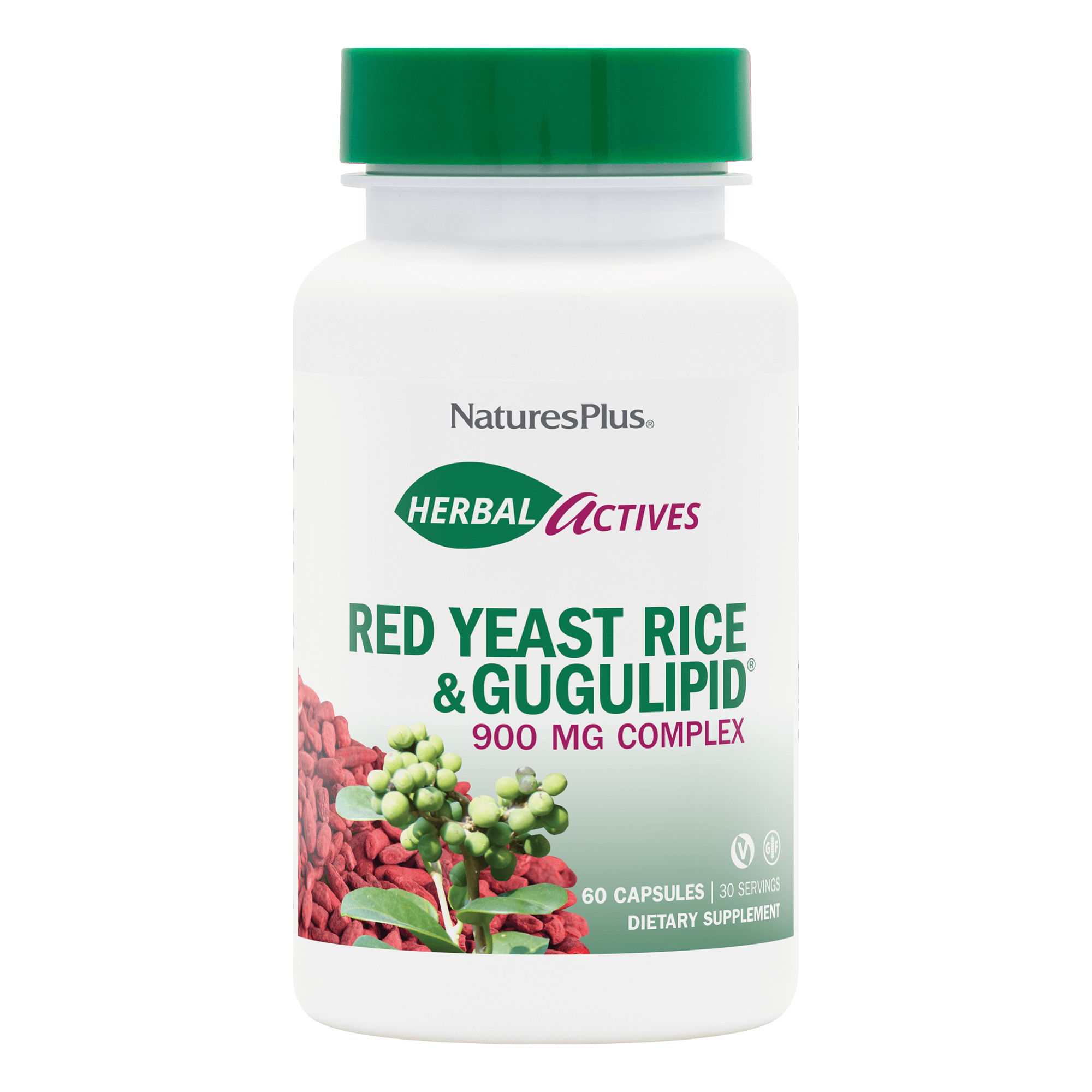 Червоний Дріжджовий Рис + Гуггулстерони, Herbal Actives, Natures Plus, 60 вегетаріанських капсул