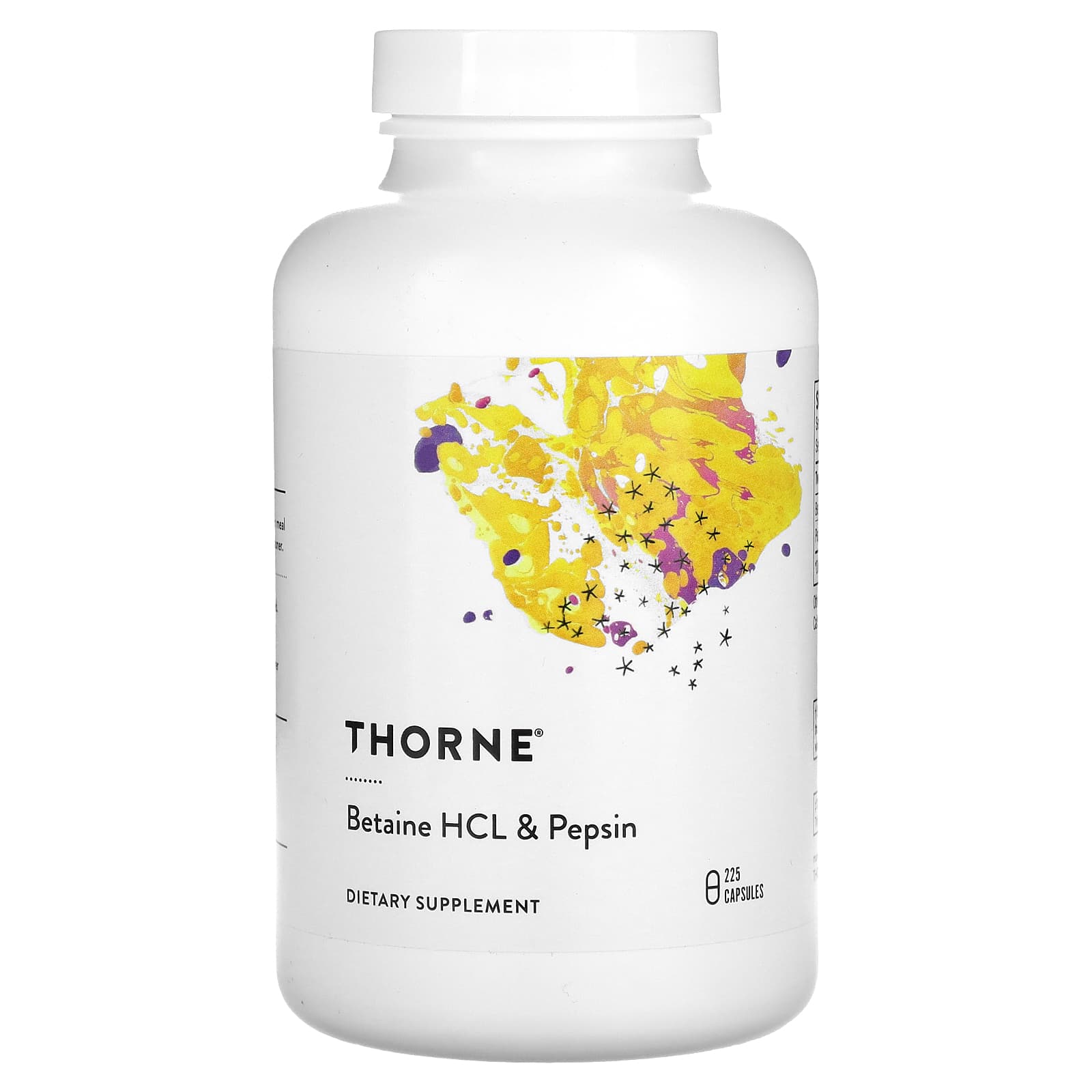 Бетаїну гідрохлорид та пепсин, Thorne Research Betaine HCL & Pepsin, 225 капсул