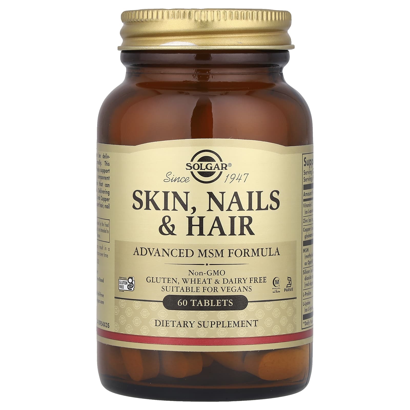 Вітаміни для волосся, шкіри та нігтів з МСМ, Solgar Skin, Nails & Hair Advanced MSM Formula, 60 таблеток