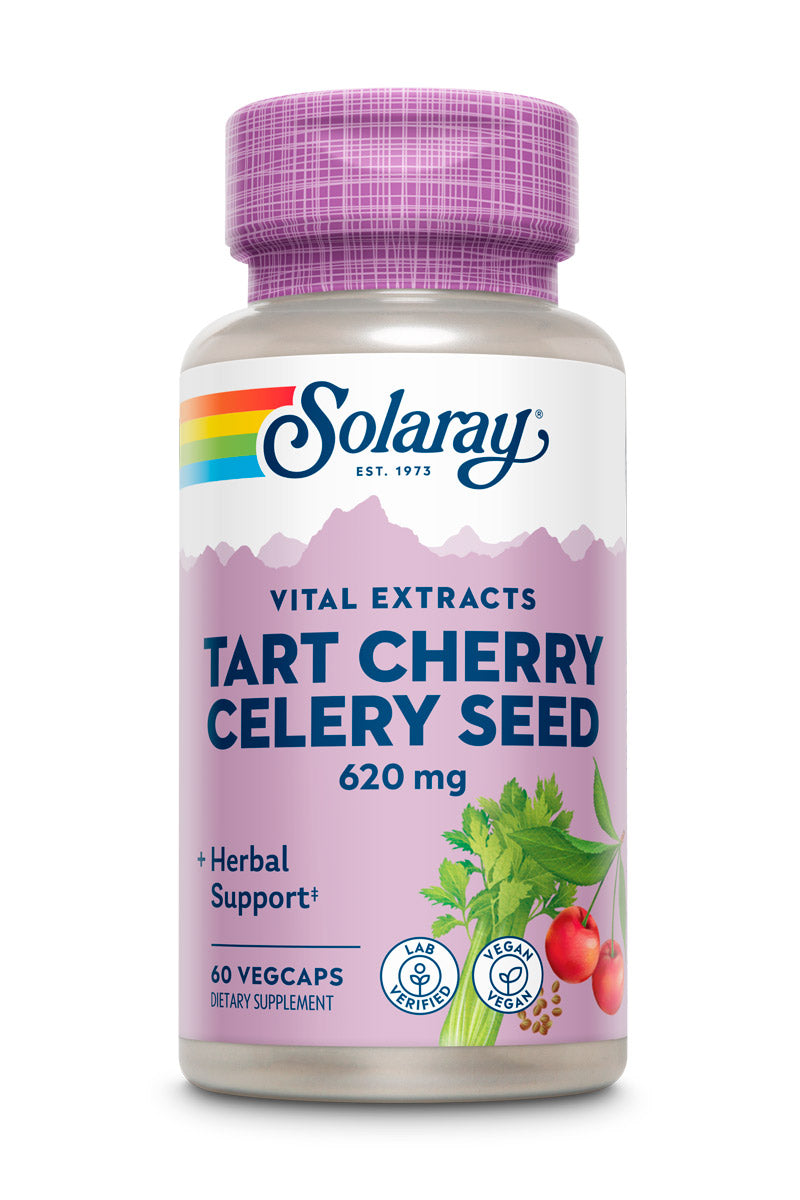 Екстракт вишні та насіння селери, Solaray Tart Cherry Celery Seed, 620 мг, 60 вегетаріанських капсул