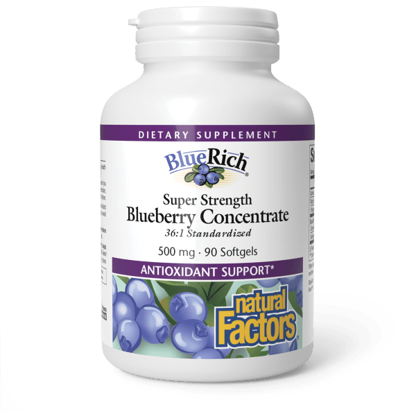 Концентрат чорниці, Natural Factors BlueRich Super Strength Bilberry Concentrate, 500 мг, 90 м'яких капсул