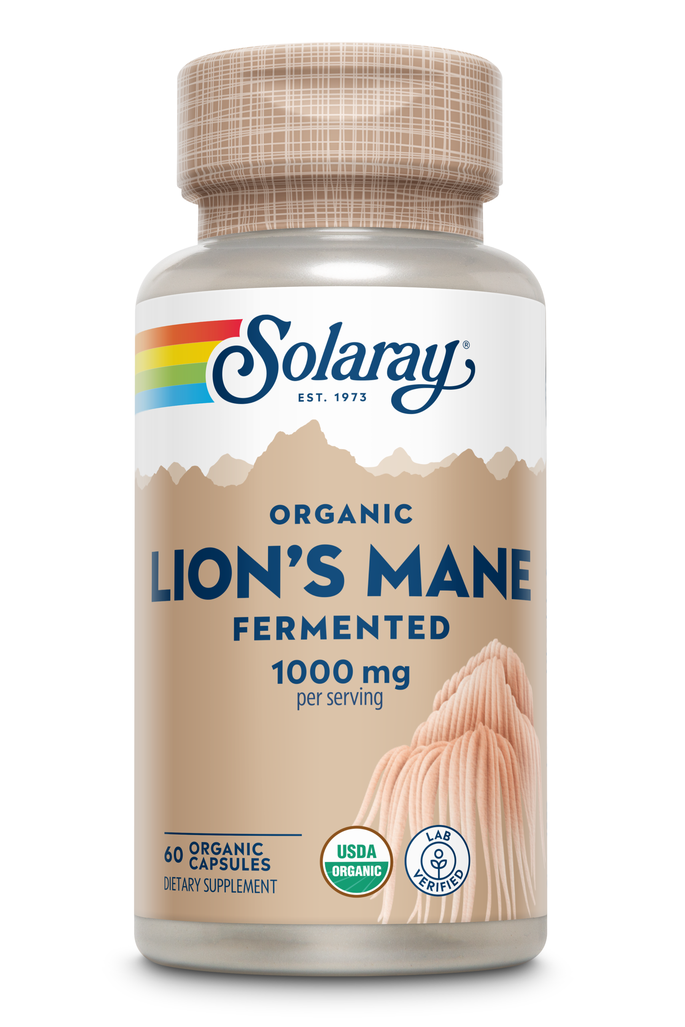 Їжовик гребінчастий органічний ферментований, Solaray Organic Fermented Lion's Mane, 1000 мг, 60 вегетаріанських капсул