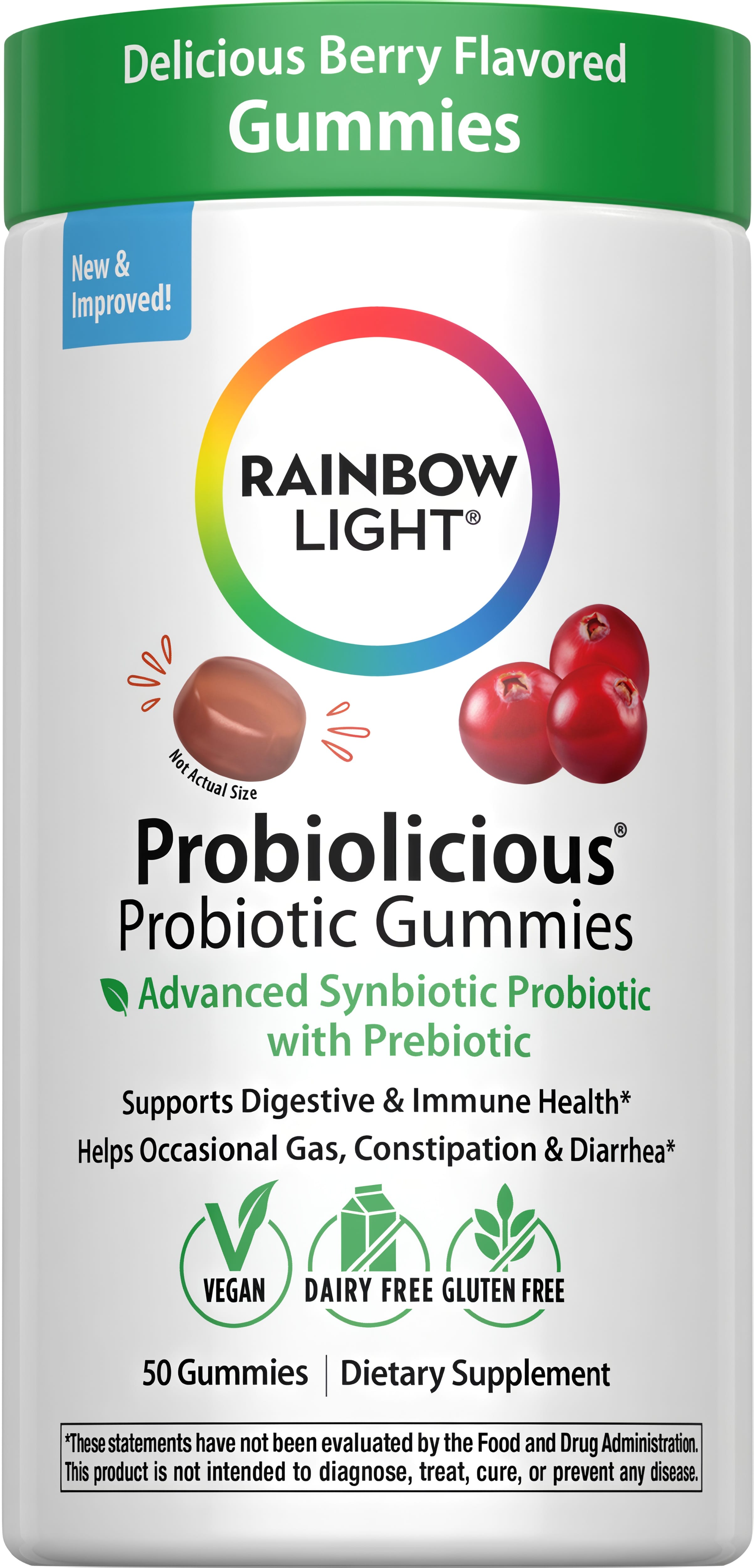 Пробіотики, Смак ягід, Probiolicious Probiotic Gummies, Delicious Berry Flavor, Rainbow Light, 50 жувальних цукерок