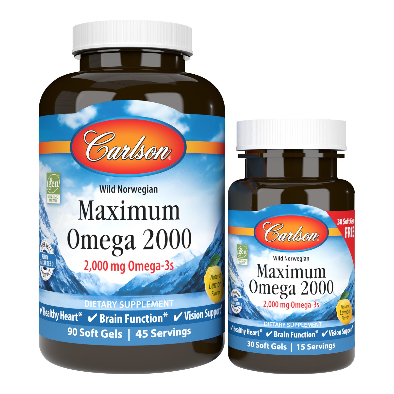 Омега-3, Carlson Labs Maximum Omega 2000, 2000 мг, 120 м'яких капсул (Лимон)
