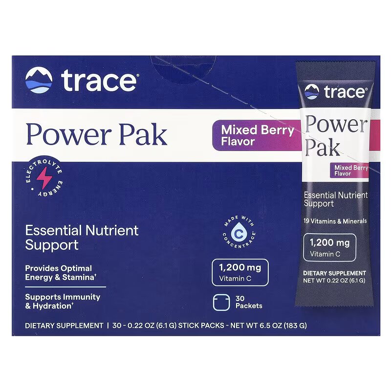 Електроліти, Electrolyte Stamina Power Pak, Trace, суміш ягід, 30 пакетів, 6.1 г