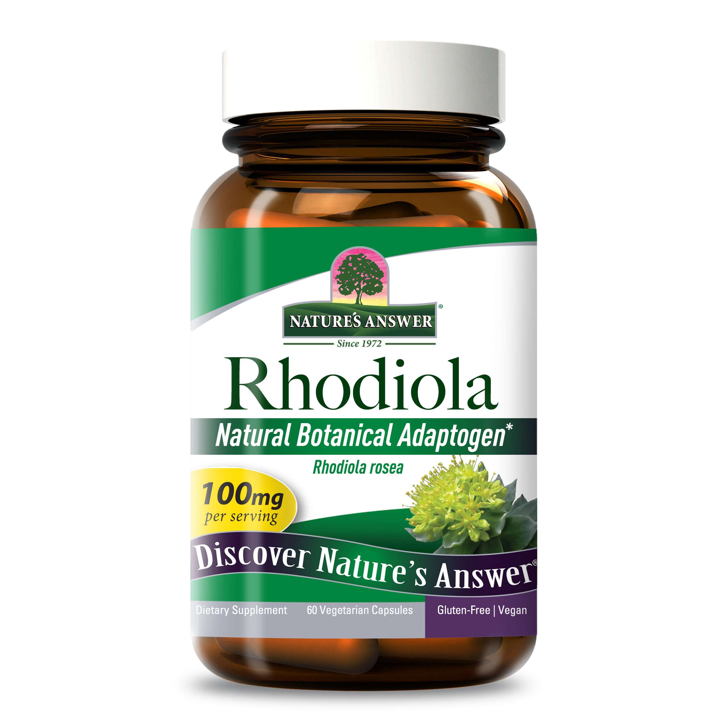 Родіола, Nature's Answer Rhodiola, 100 мг, 60 вегетаріанських капсул
