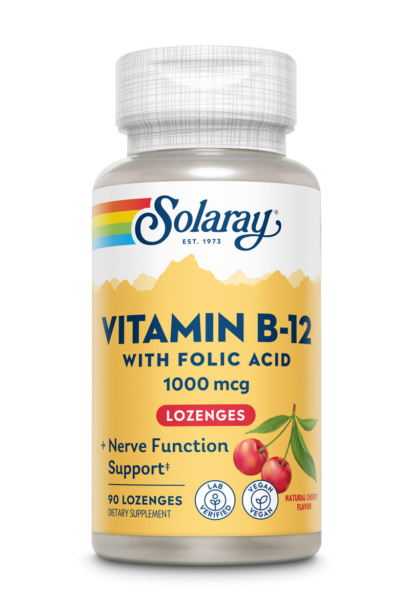 Вітамін B12, Solaray Vitamin B-12, 1000 мкг, 90 пастилок (Вишня)