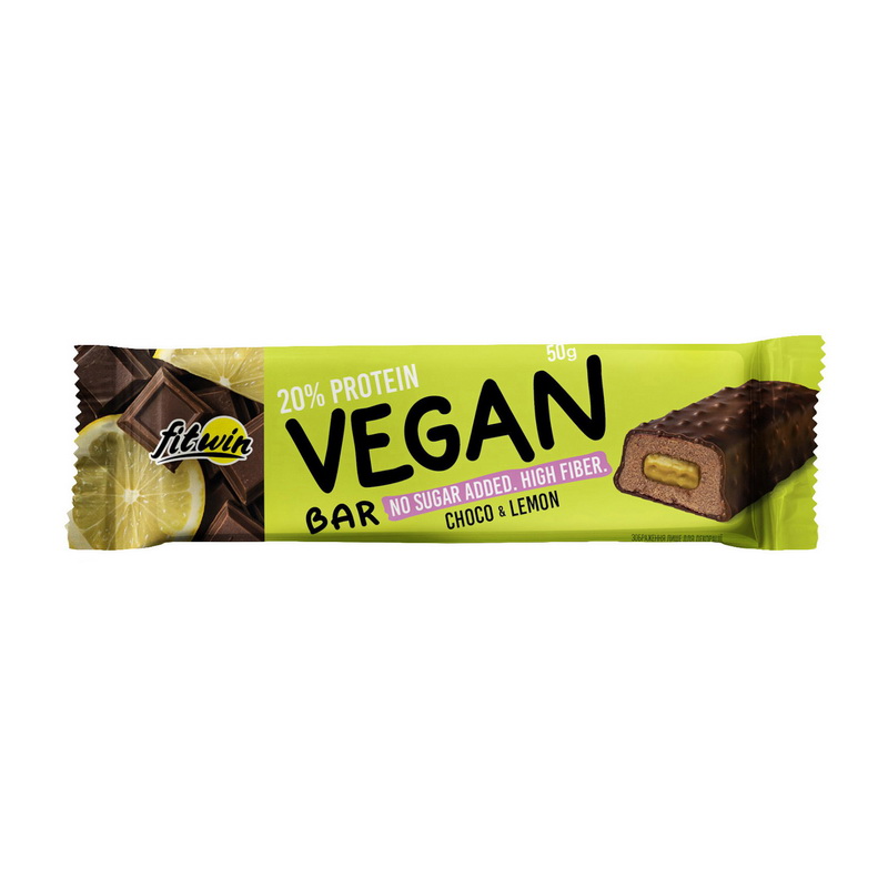 Протеїновий батончик, FitWin 20% Vegan Bar, 50 г (Шоколад, Лимон)