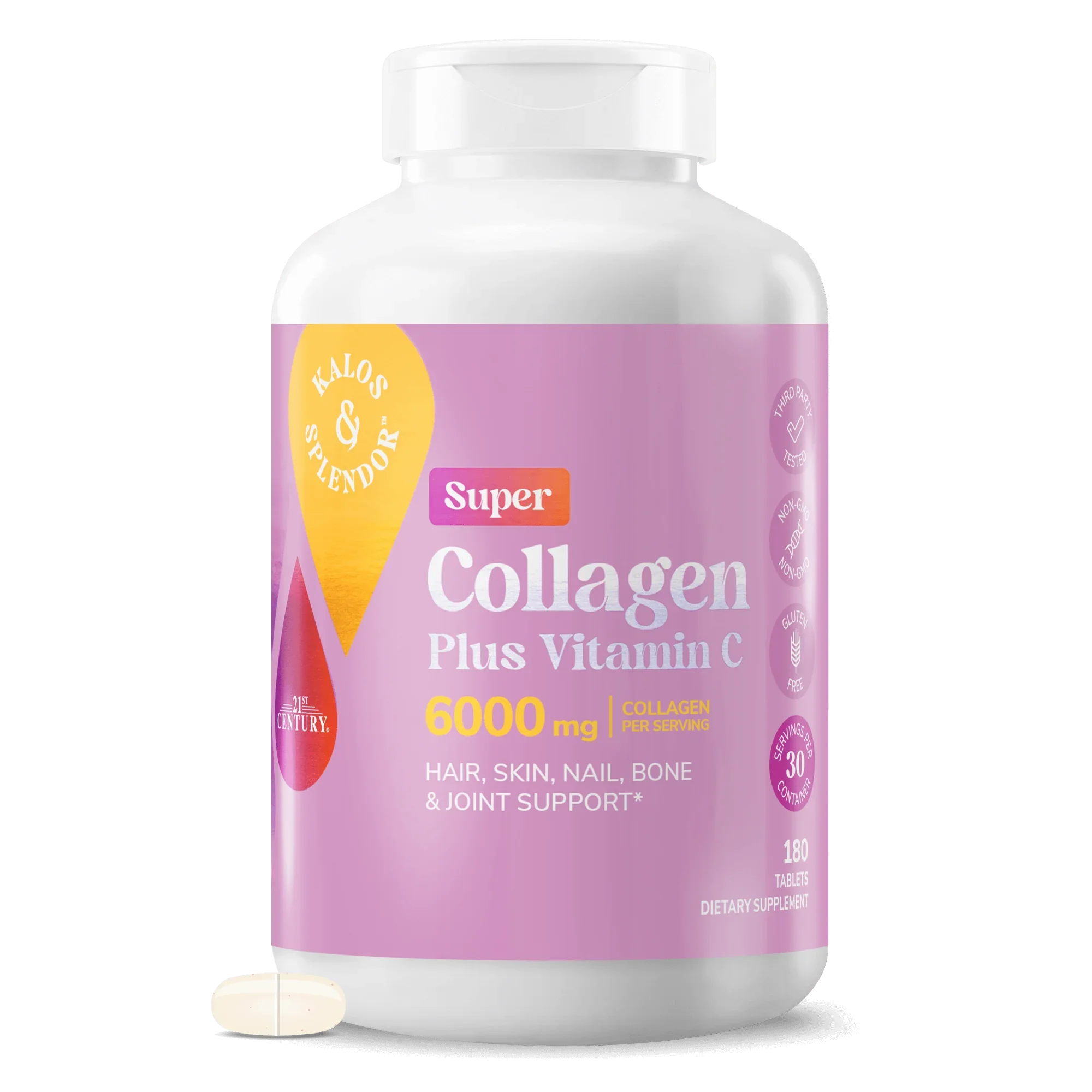Колаген з вітаміном C, 21st Century Super Collagen Plus Vitamin C, 6000 мг, 180 таблеток