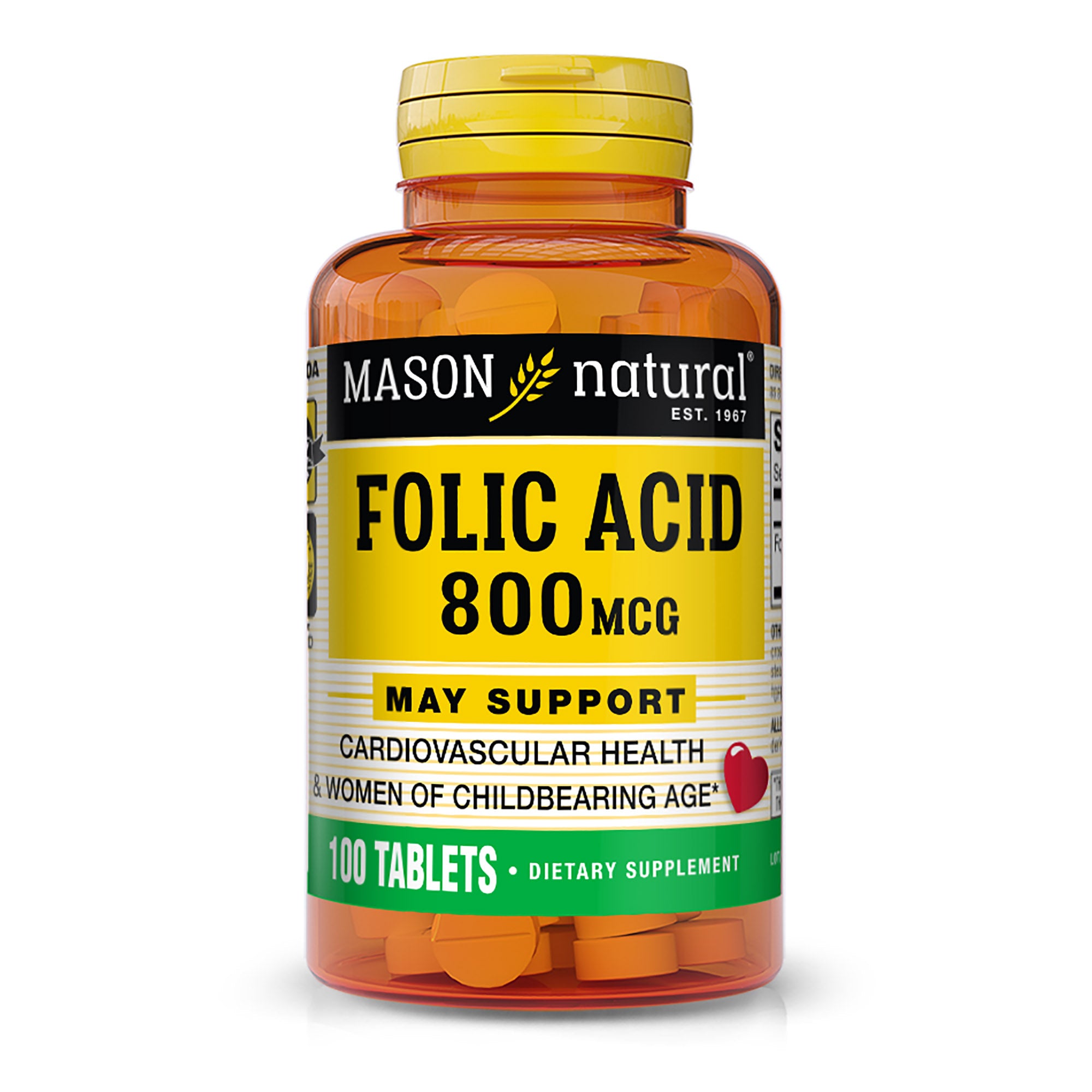 Фолієва кислота, Mason Natural Folic Acid, 800 мкг, 100 таблеток