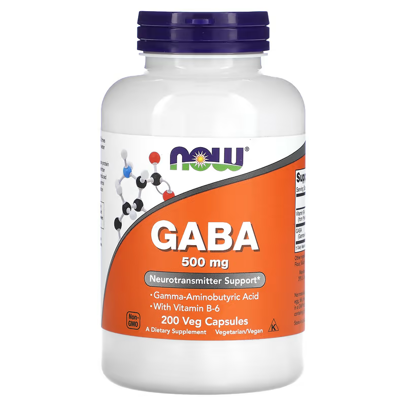 ГАМК (гамма-аміномасляна кислота) з вітаміном B6, Now Foods GABA with Vitamin B-6, 500 мг, 200 вегетаріанських капсул