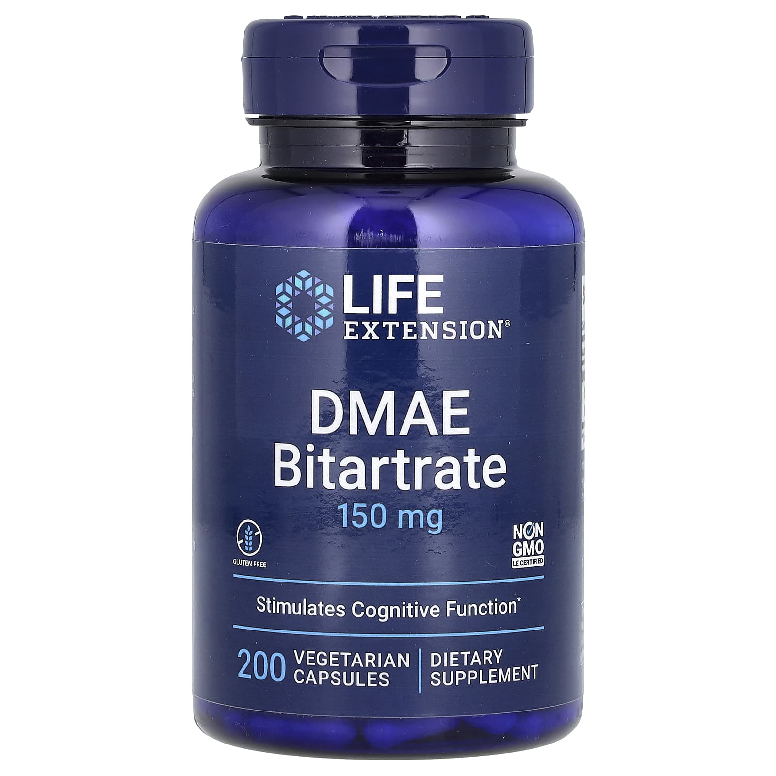 DMAE (Диметиламіноетанол), Life Extension DMAE Bitartrate, 150 мг, 200 вегетаріанських капсул